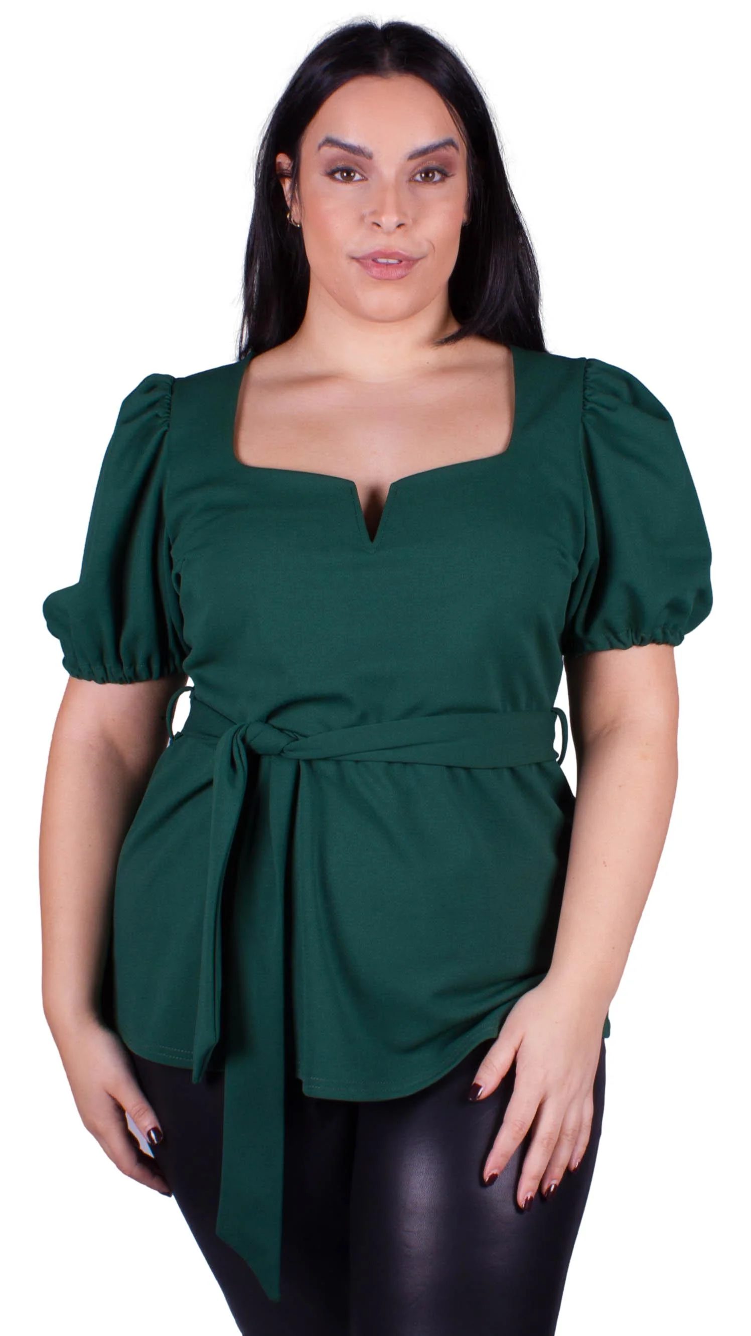 CurveWow Notch Neck Peplum Top Green - Image 6