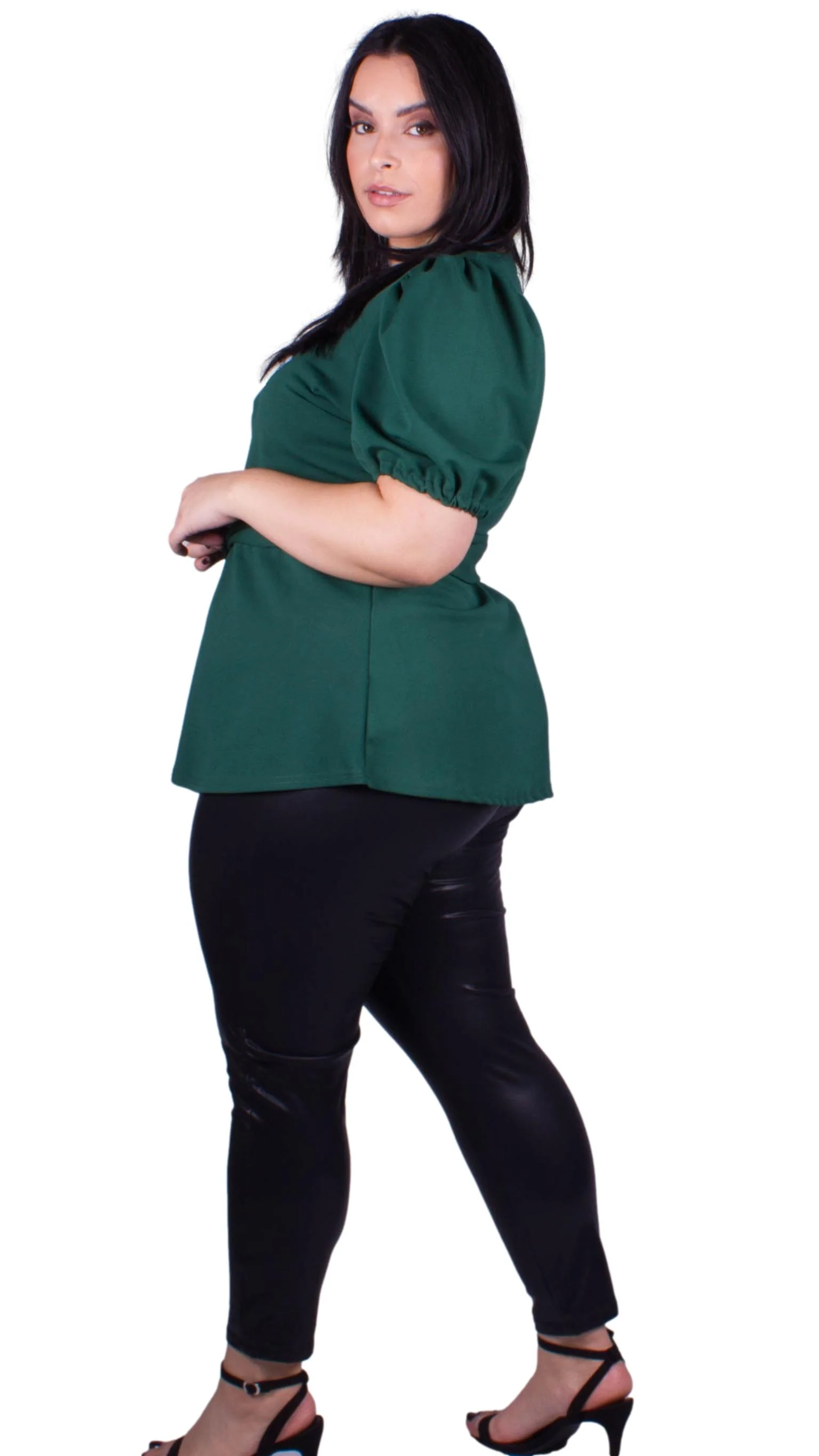 CurveWow Notch Neck Peplum Top Green - Image 8