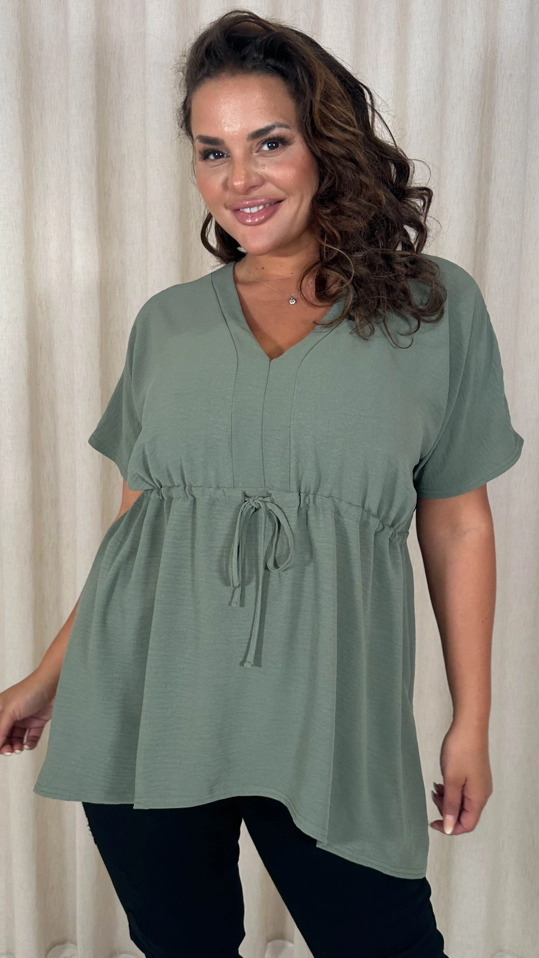 CurveWow Ocean Crepe Peplum Top Sage - Image 2