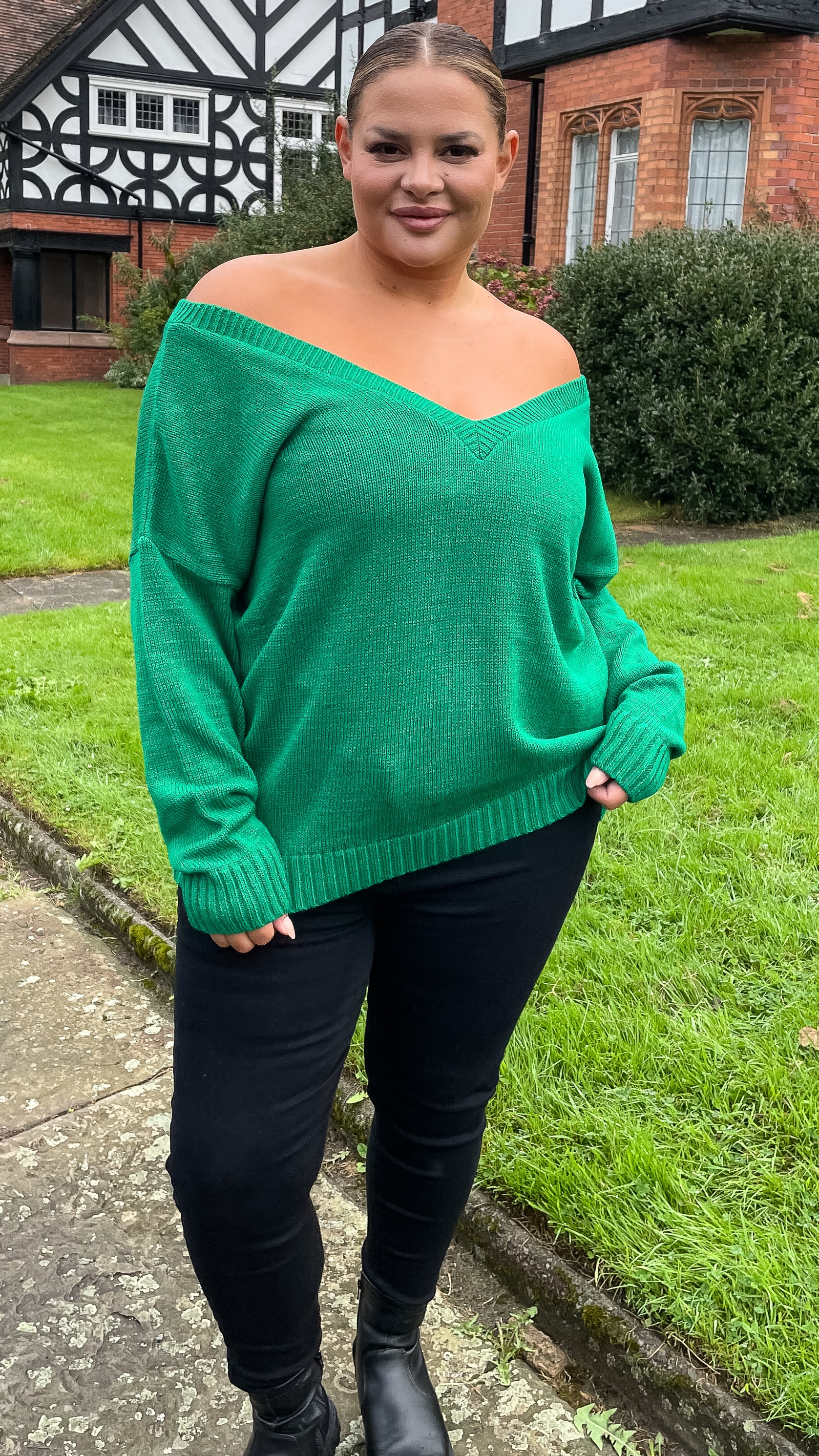 CurveWow Off The Shoulder Knitted Jumper Emerald - Image 8