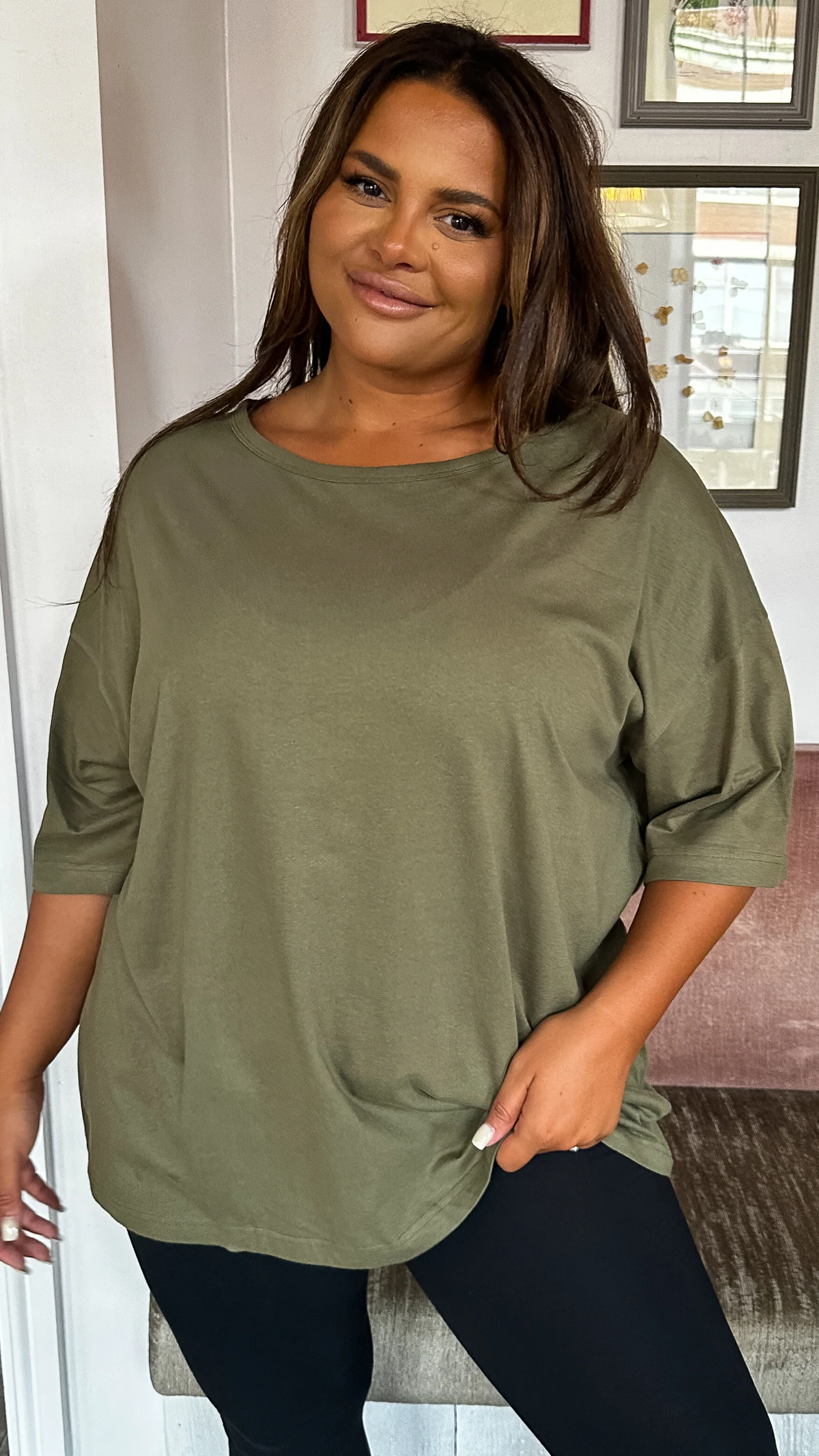 CurveWow Oversized Basic T-Shirt Khaki - Image 5