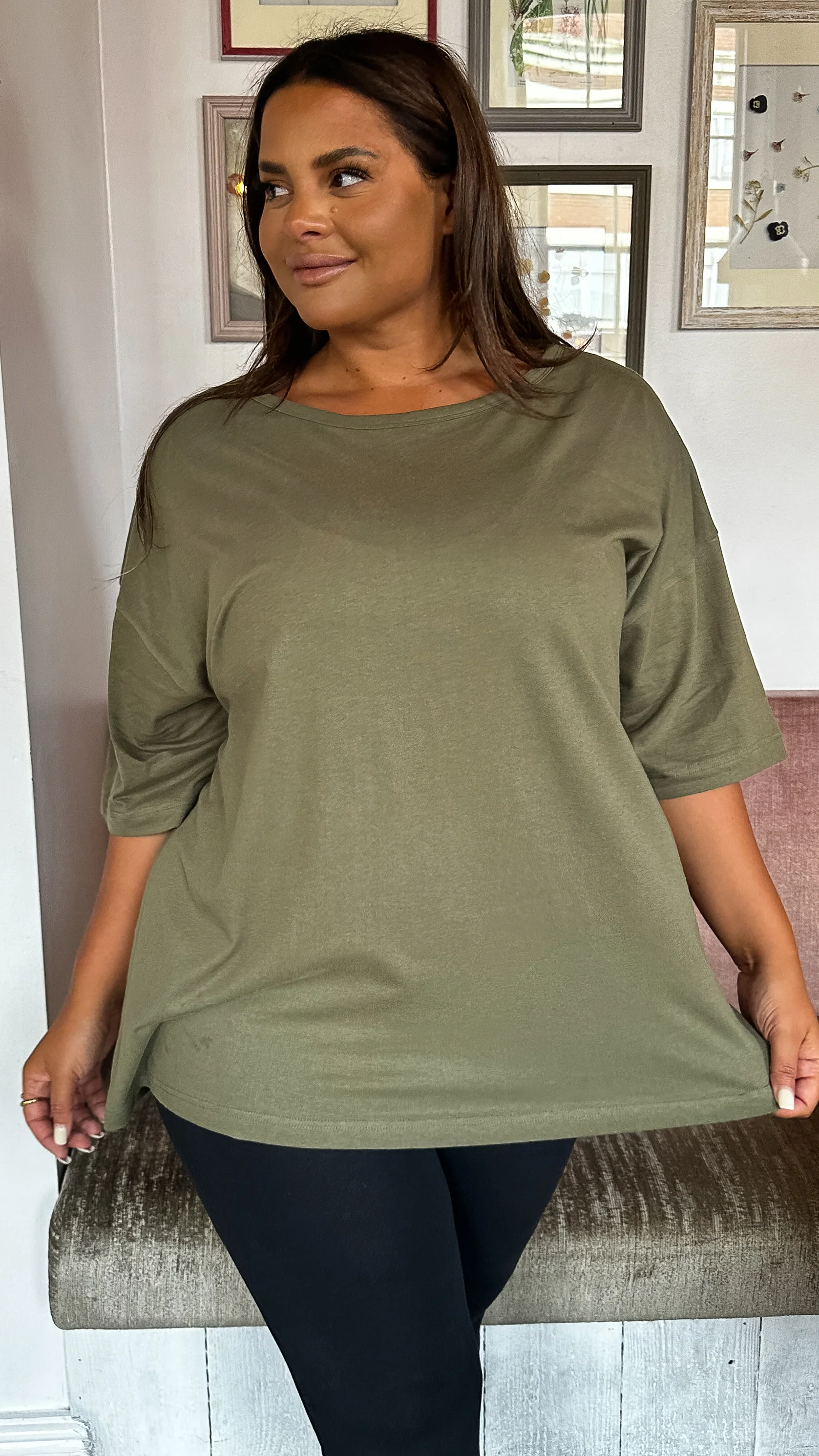 CurveWow Oversized Basic T-Shirt Khaki - Image 6