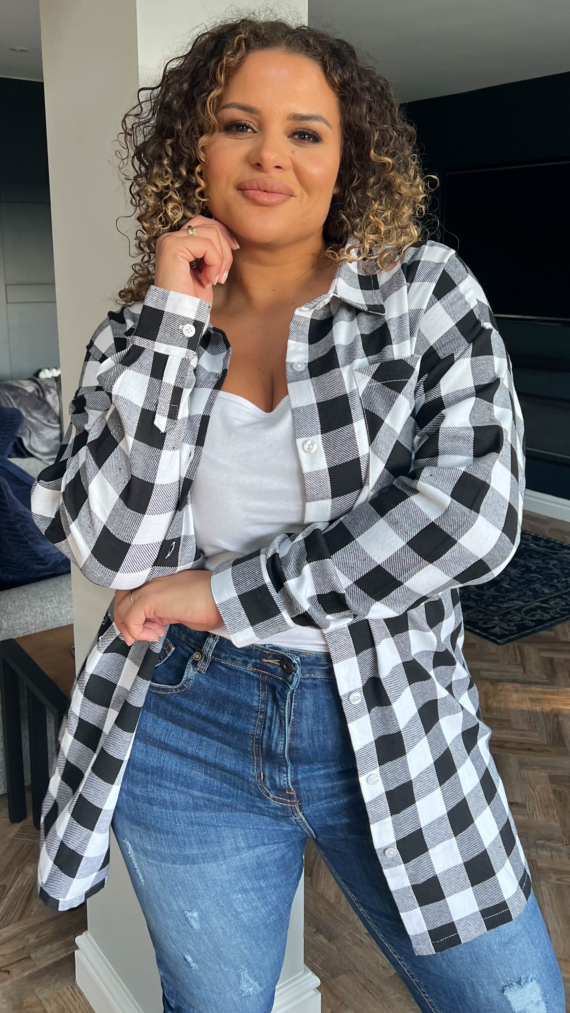CurveWow Oversized Check Shirt Black/White