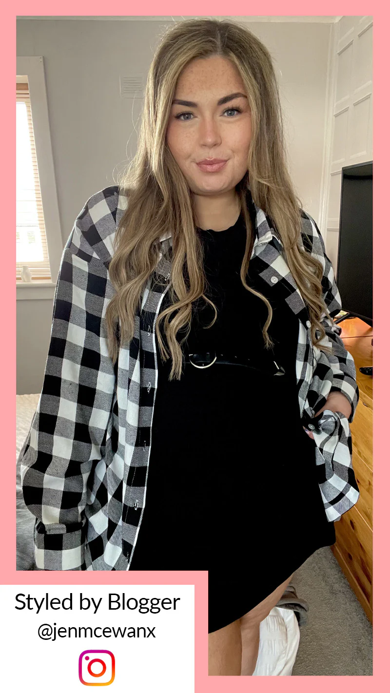 CurveWow Oversized Check Shirt Black/White - Image 2