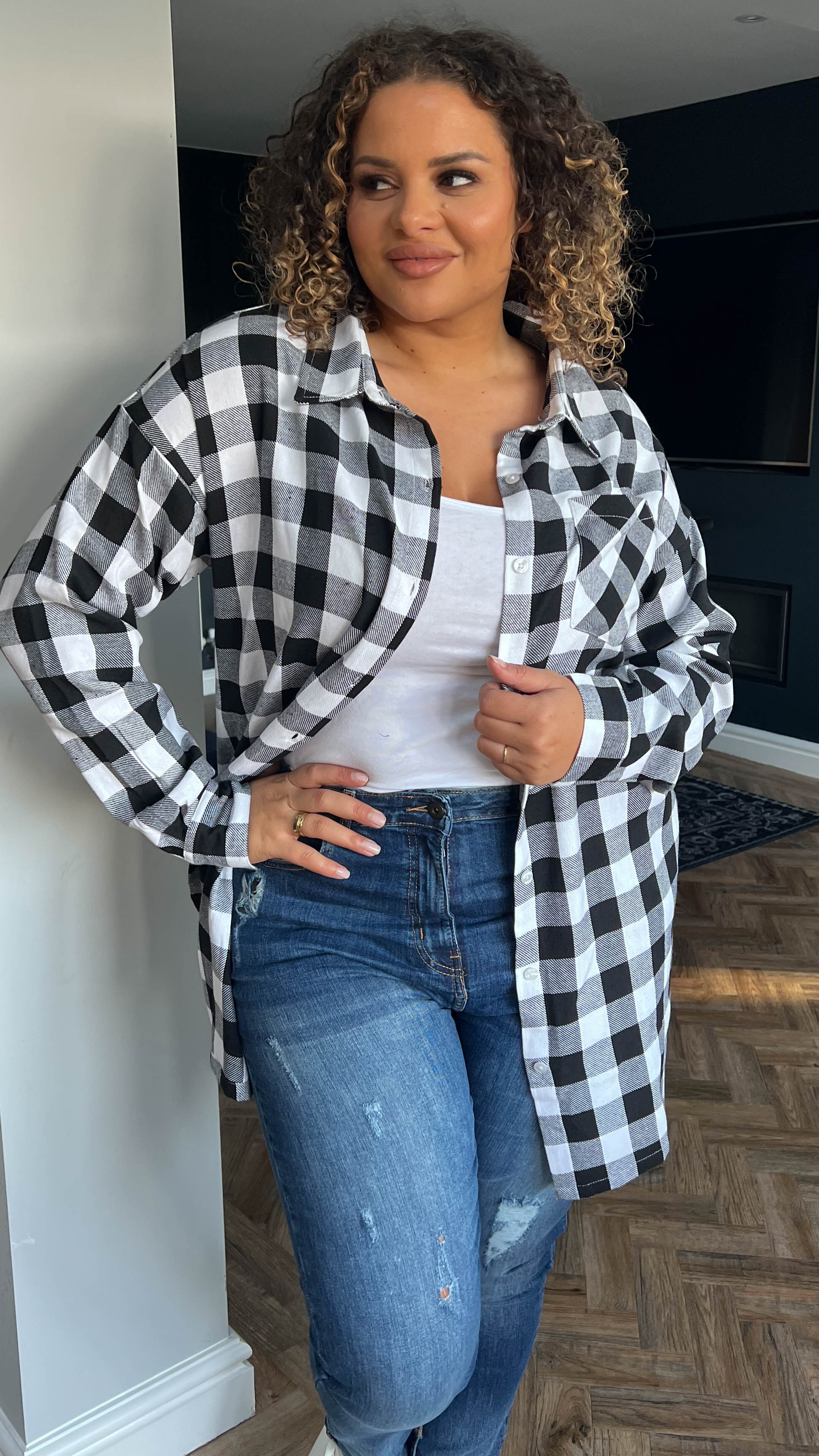 CurveWow Oversized Check Shirt Black/White - Image 4