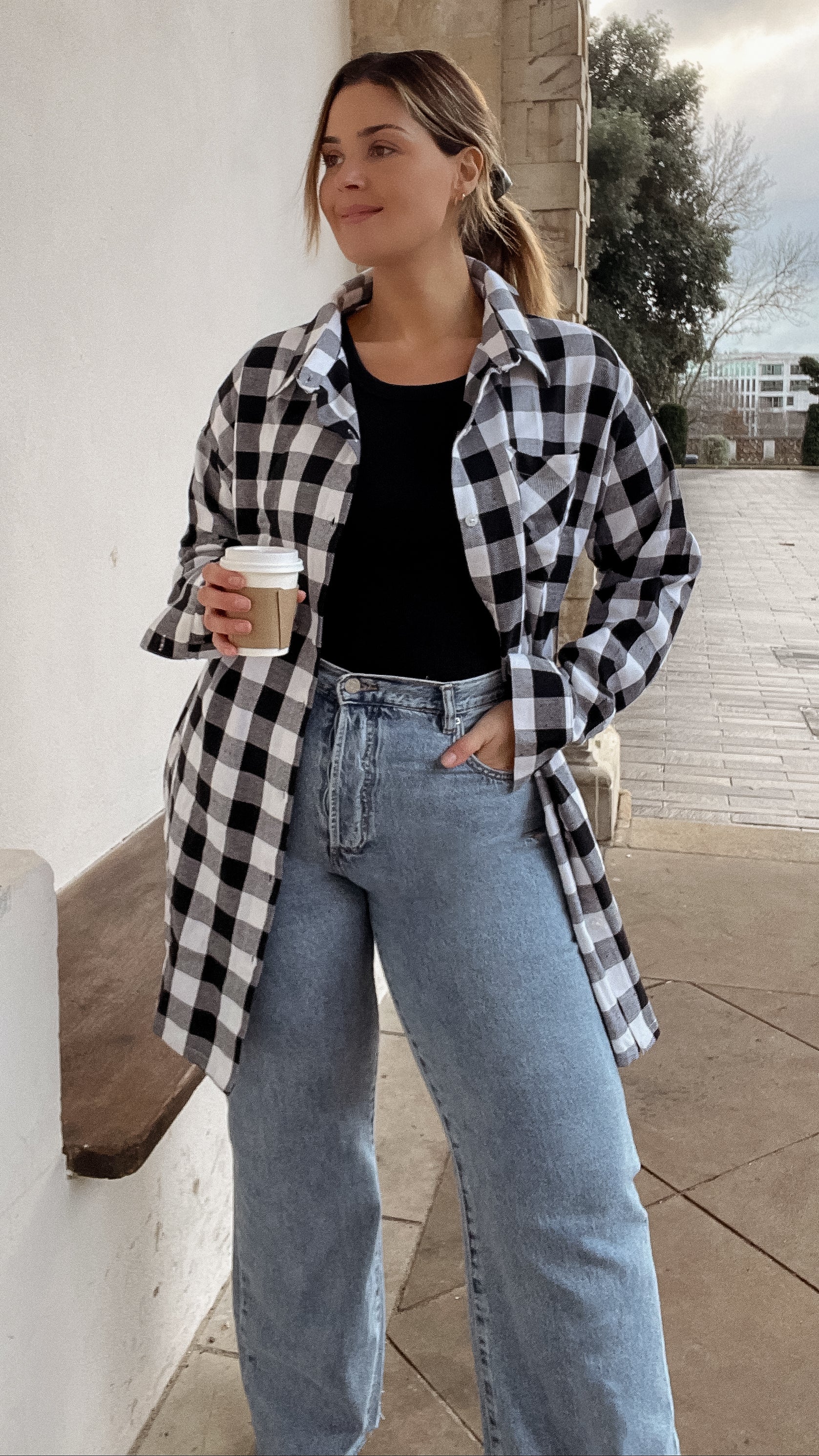 CurveWow Oversized Check Shirt Black/White - Image 8