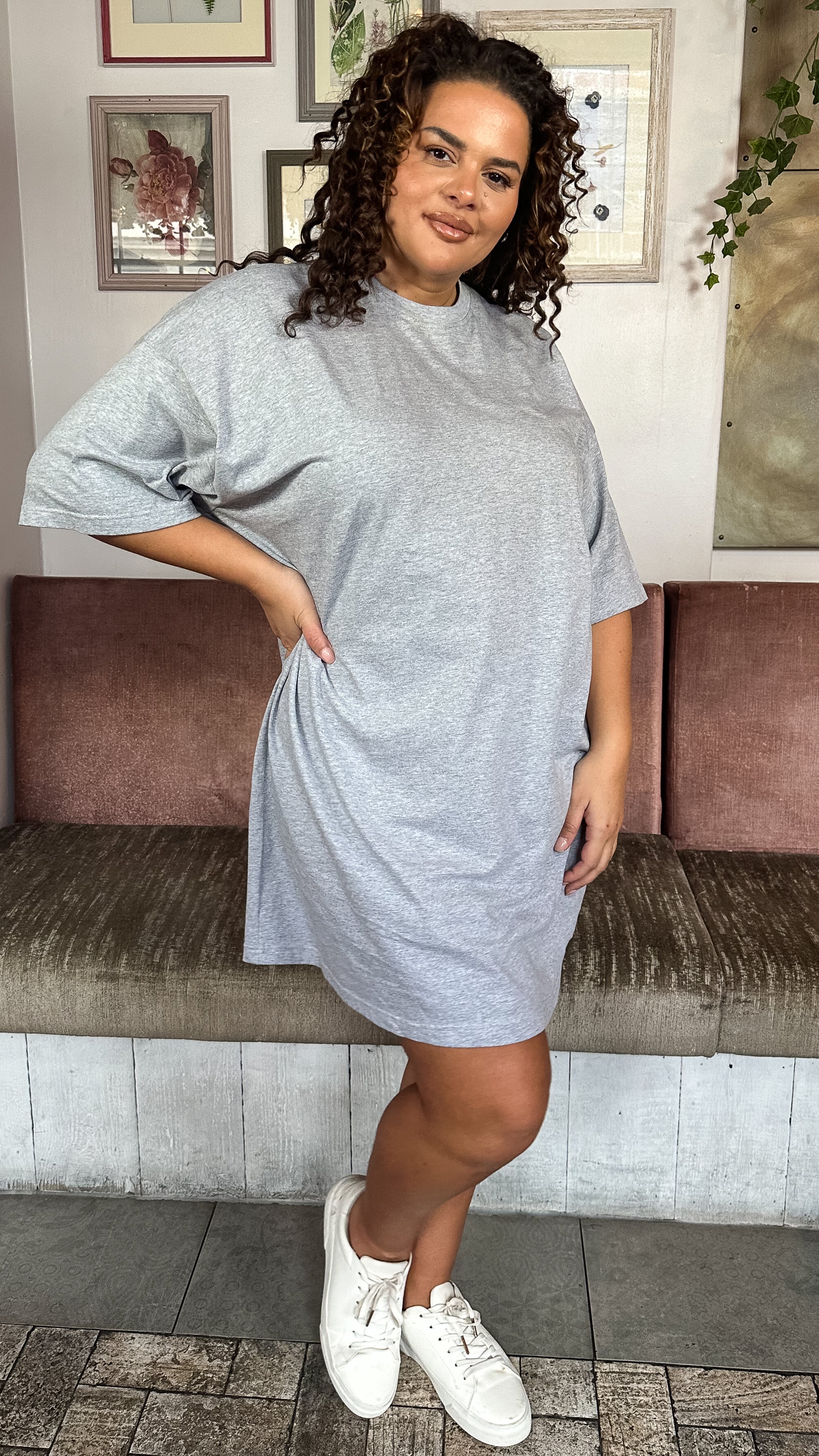 CurveWow Oversized T-Shirt Dress Grey Marl - Image 2