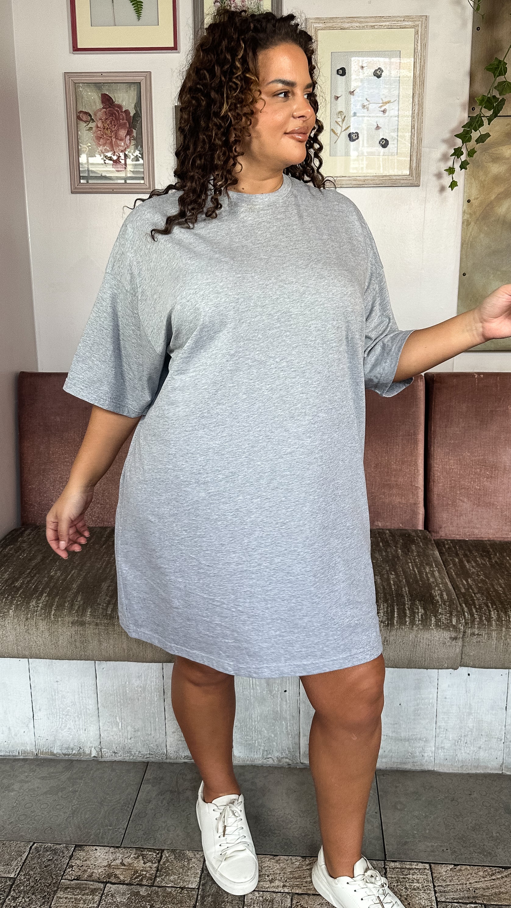 CurveWow Oversized T-Shirt Dress Grey Marl - Image 5