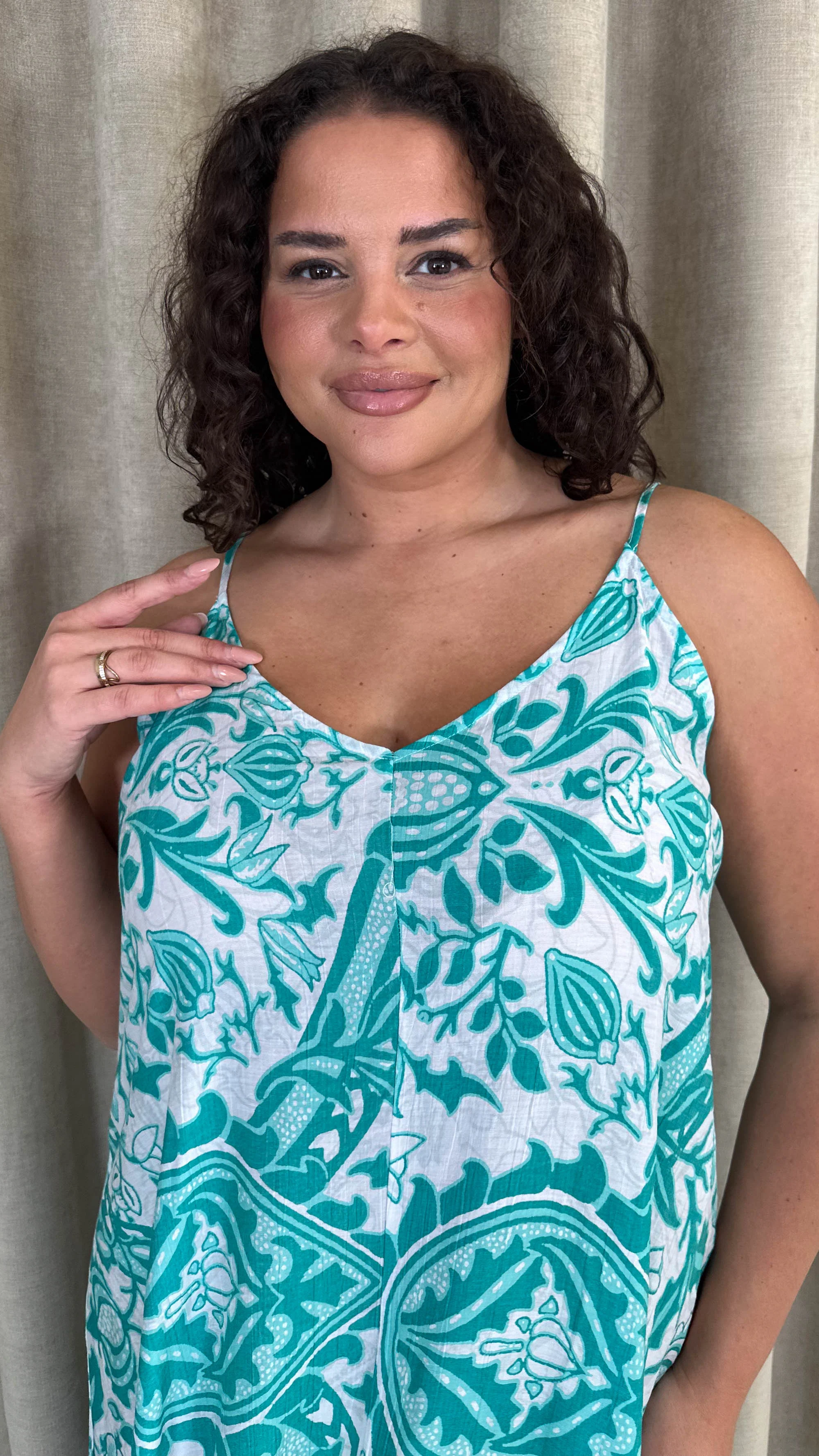 CurveWow Paisley Cami Dress Turquoise - Image 2