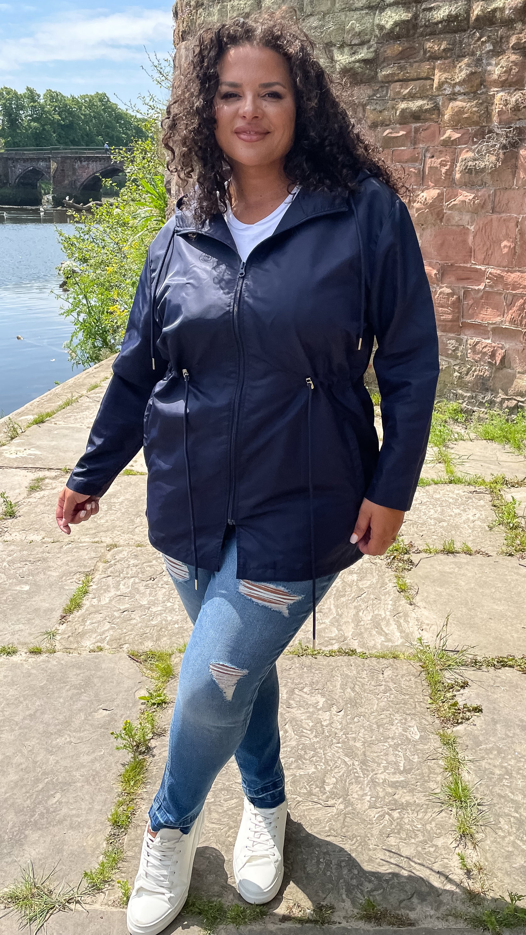 CurveWow Showerproof Parka Jacket Navy - Image 3