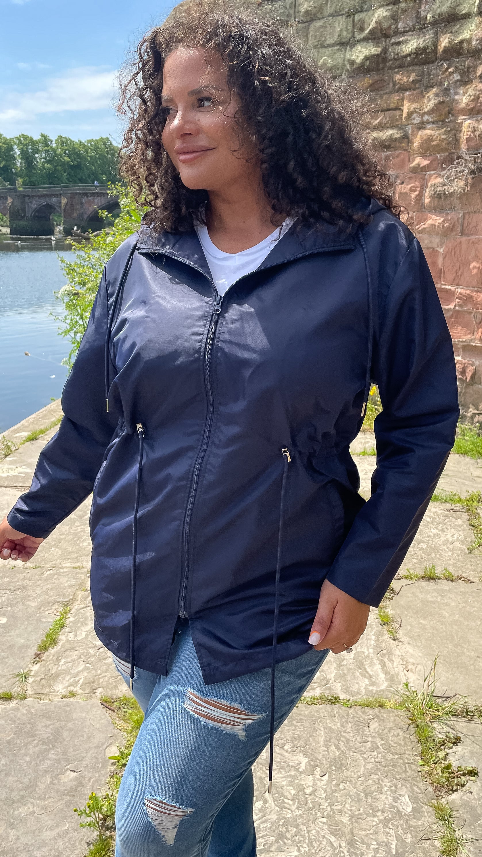 CurveWow Showerproof Parka Jacket Navy - Image 4