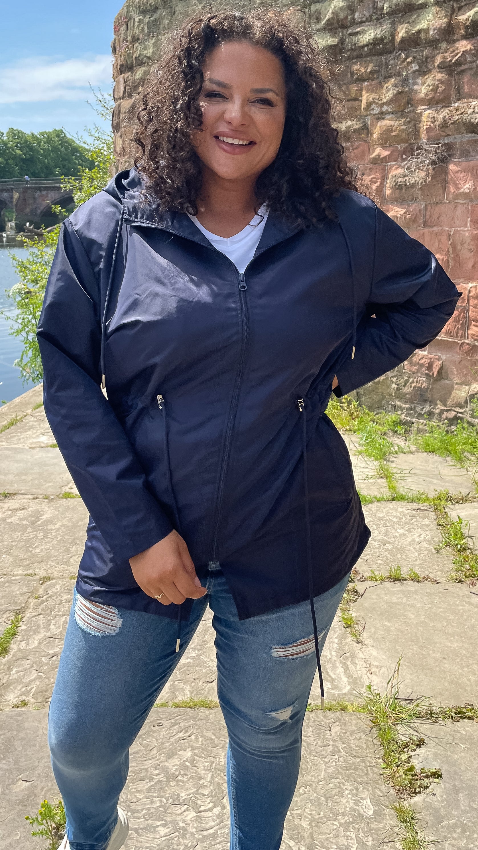 CurveWow Showerproof Parka Jacket Navy - Image 5