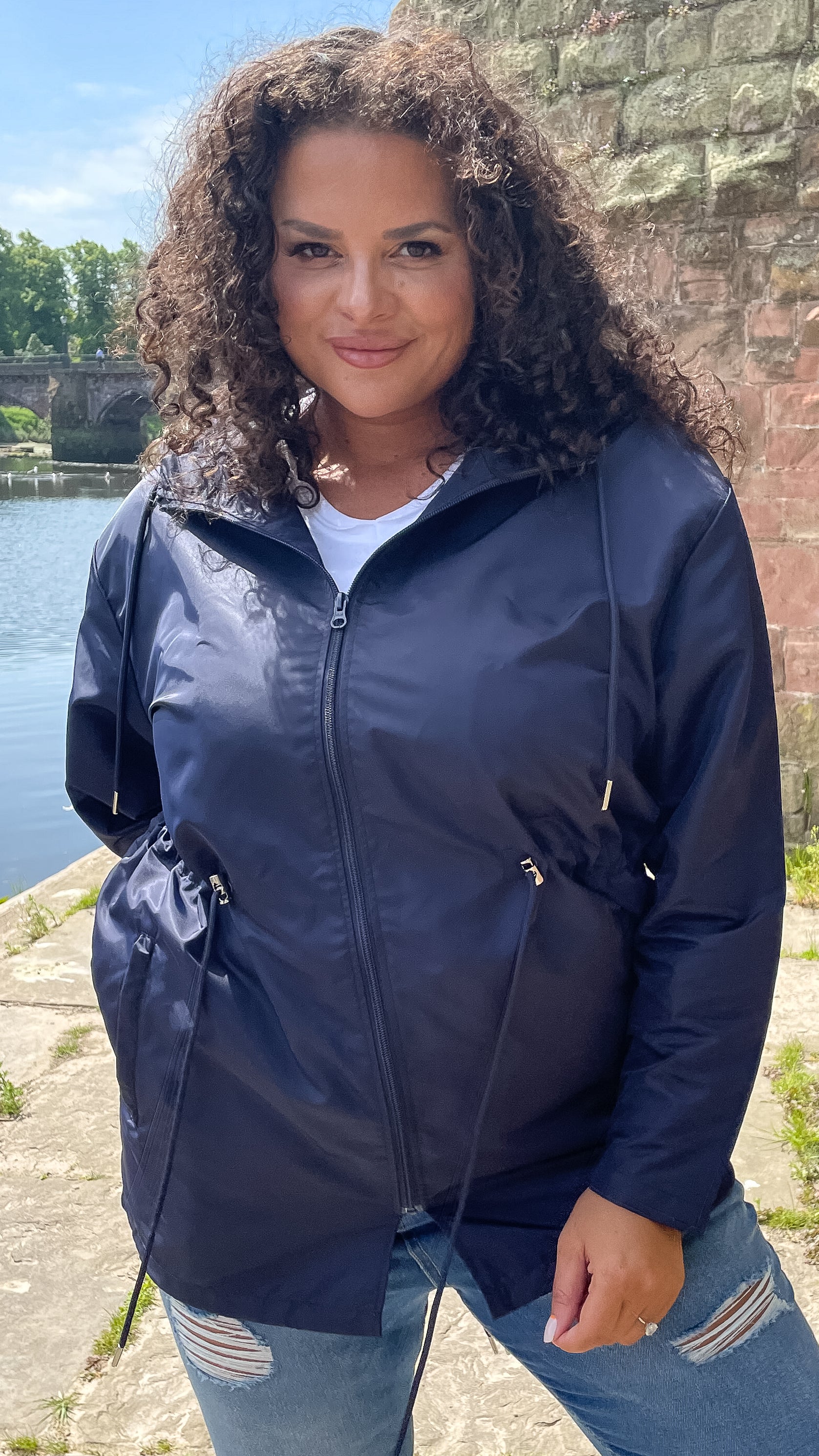 CurveWow Showerproof Parka Jacket Navy - Image 6