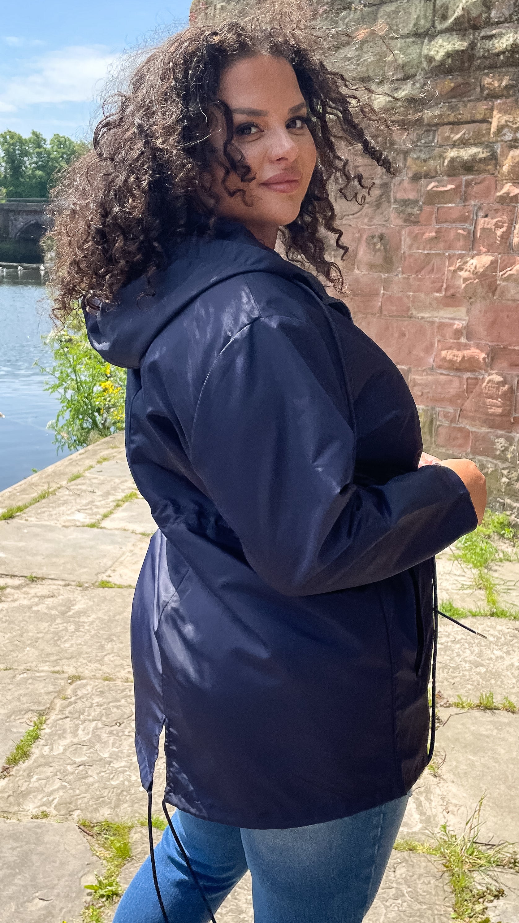 CurveWow Showerproof Parka Jacket Navy - Image 8
