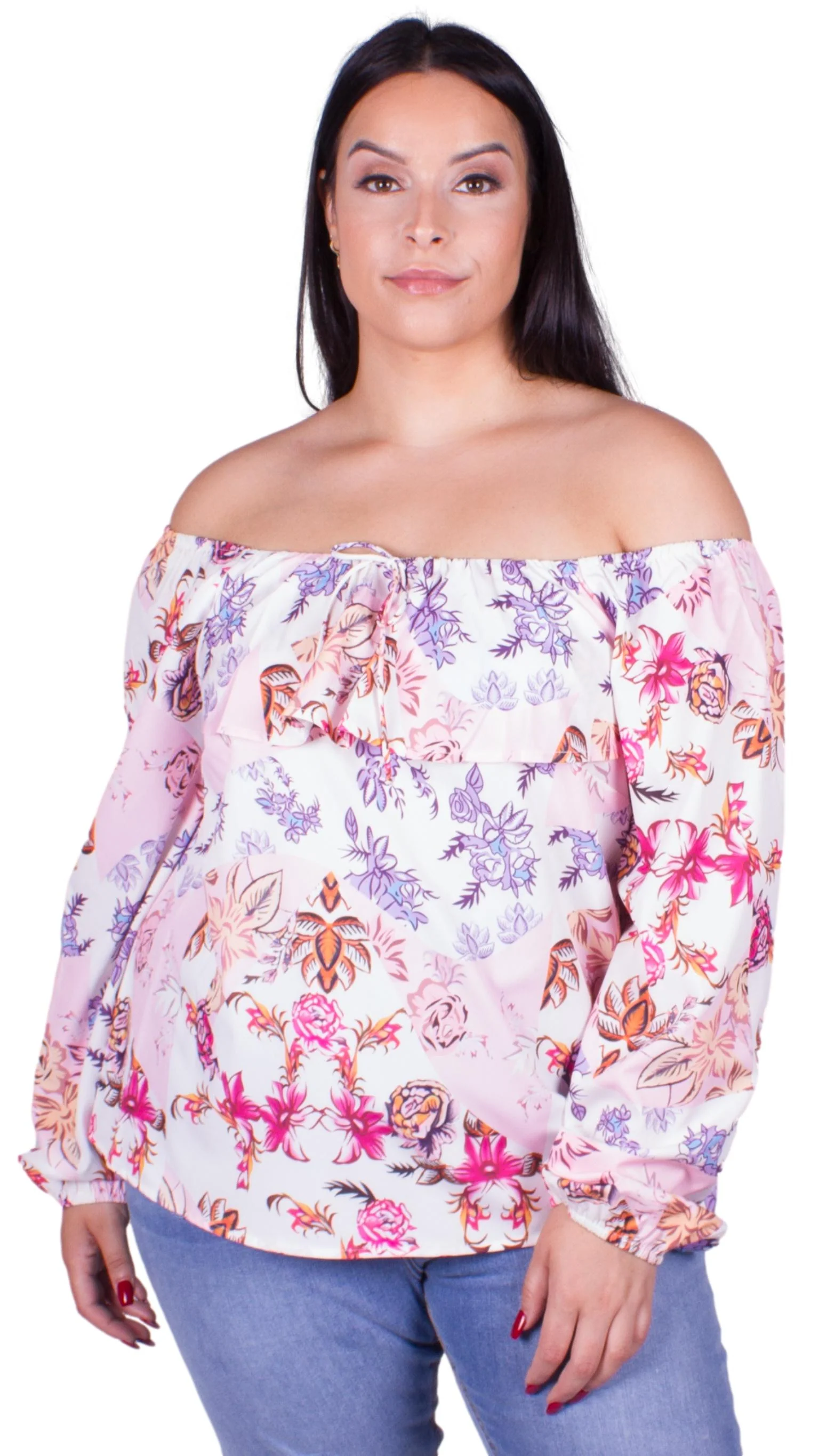 CurveWow Pastel Floral Frill Blouse - Image 6