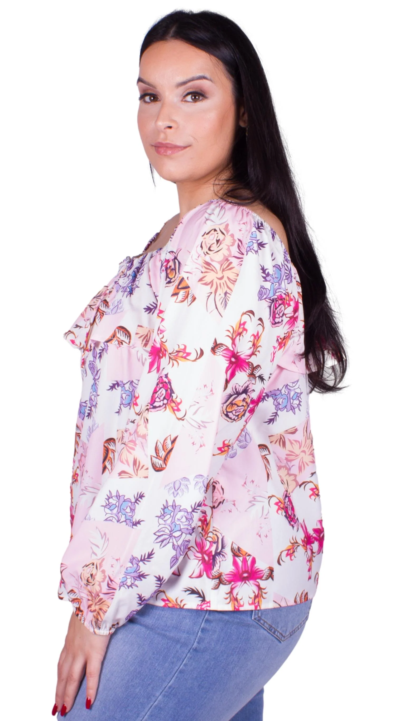CurveWow Pastel Floral Frill Blouse - Image 8