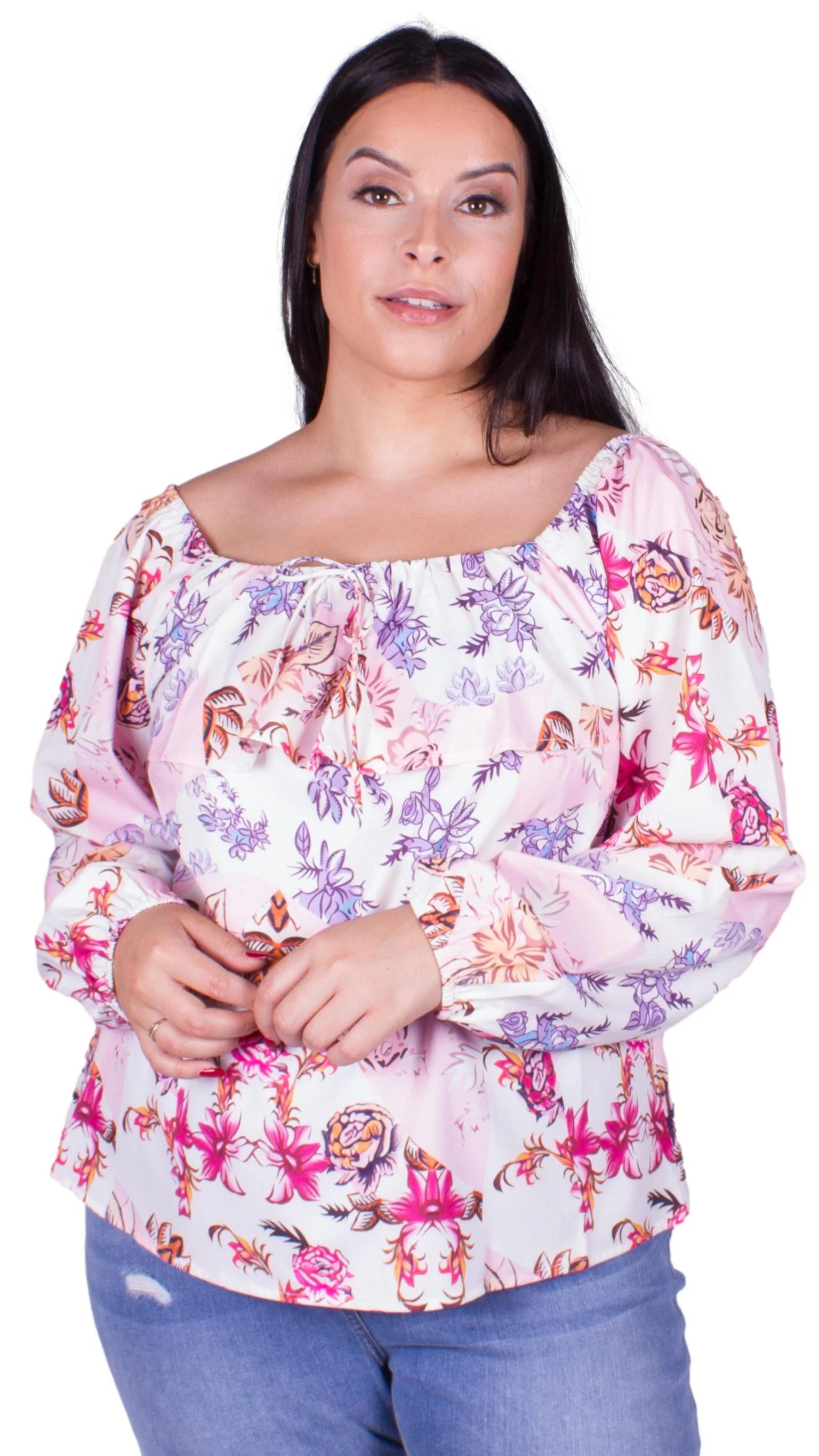 CurveWow Pastel Floral Frill Blouse - Image 9