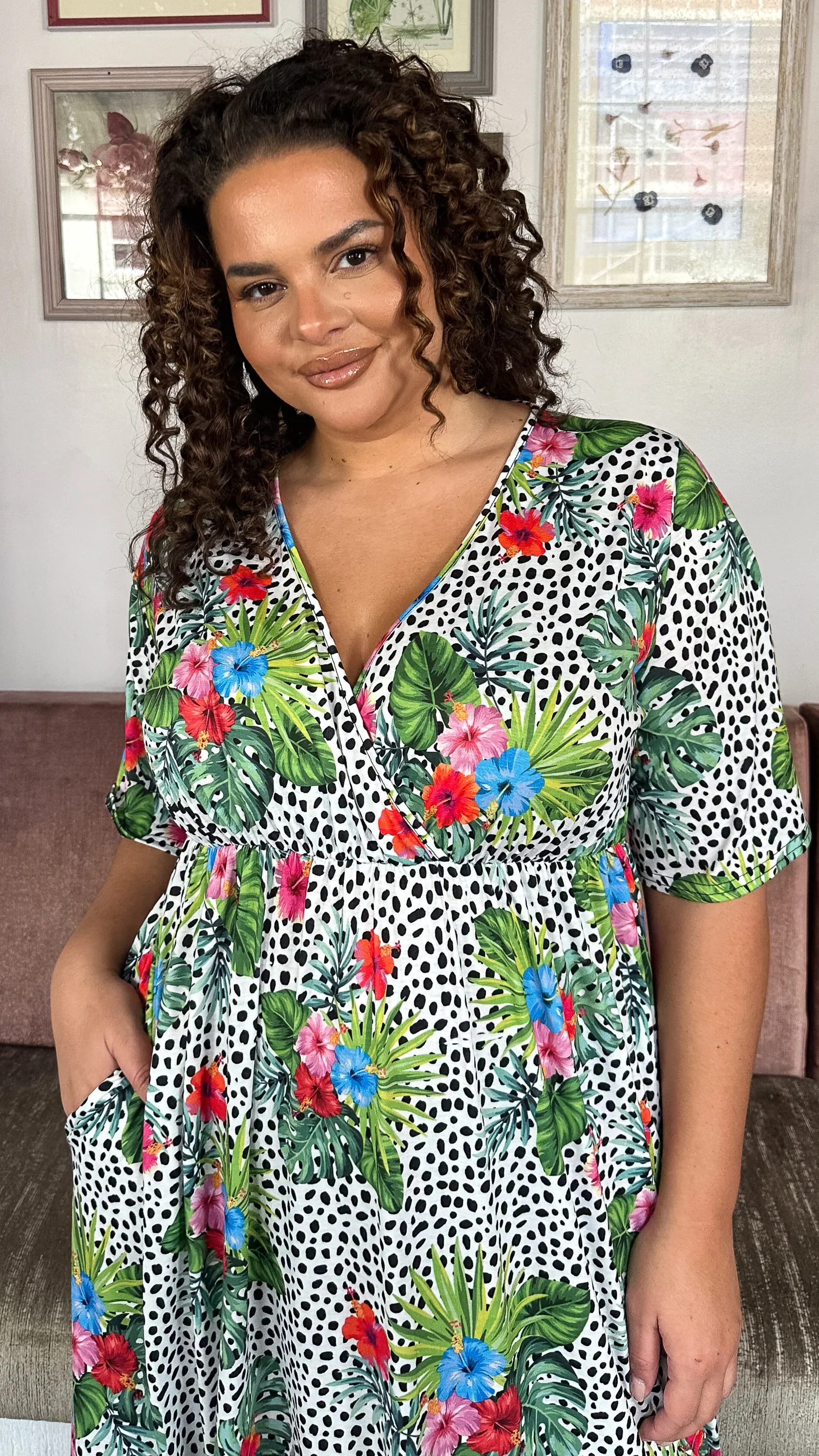 CurveWow Petite Maxi Wrap Dress Spot/Palm - Image 2