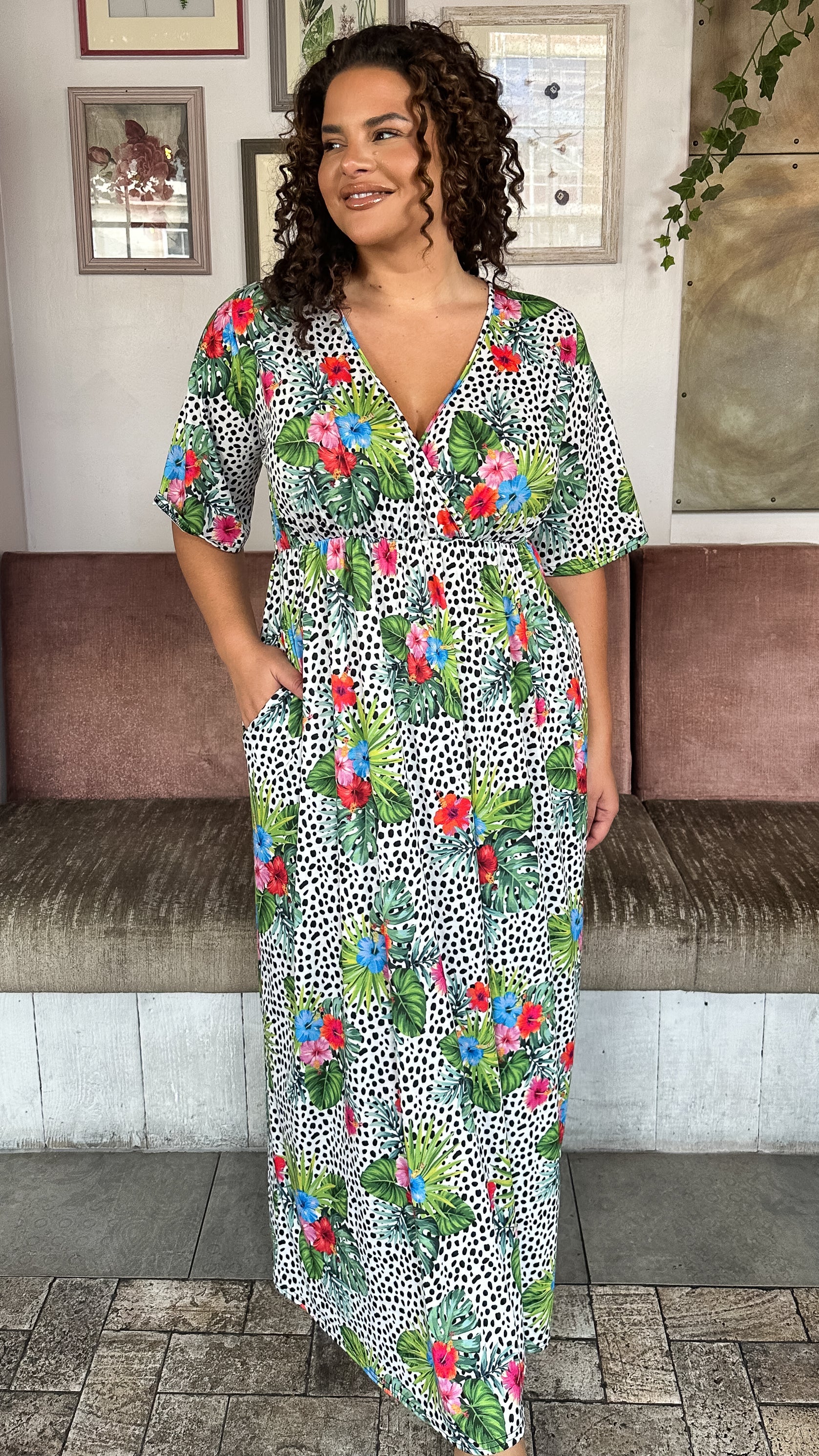 CurveWow Petite Maxi Wrap Dress Spot/Palm - Image 3