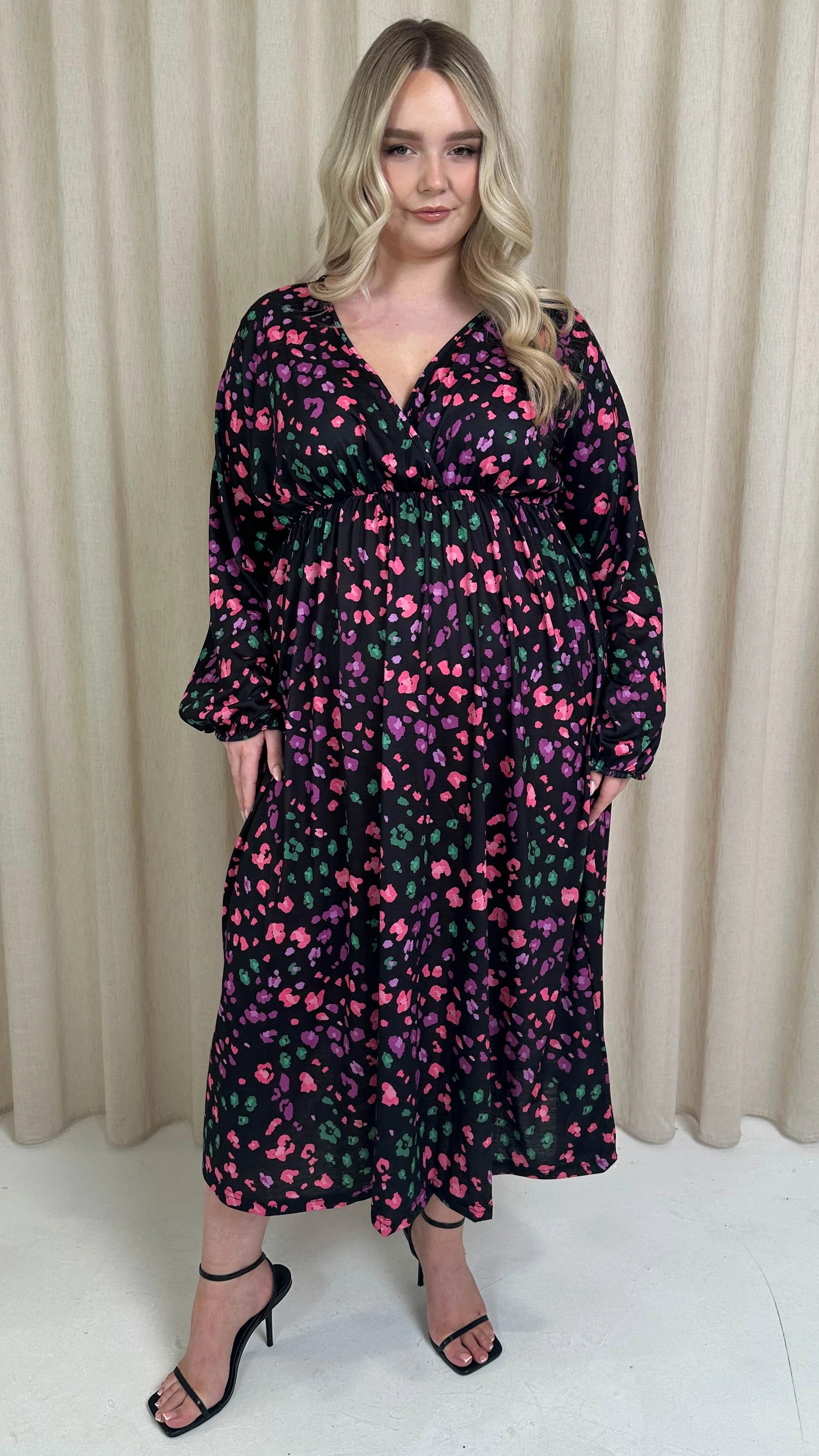 CurveWow Petite Wrap Balloon Sleeve Midaxi Dress Multi Animal - Image 7