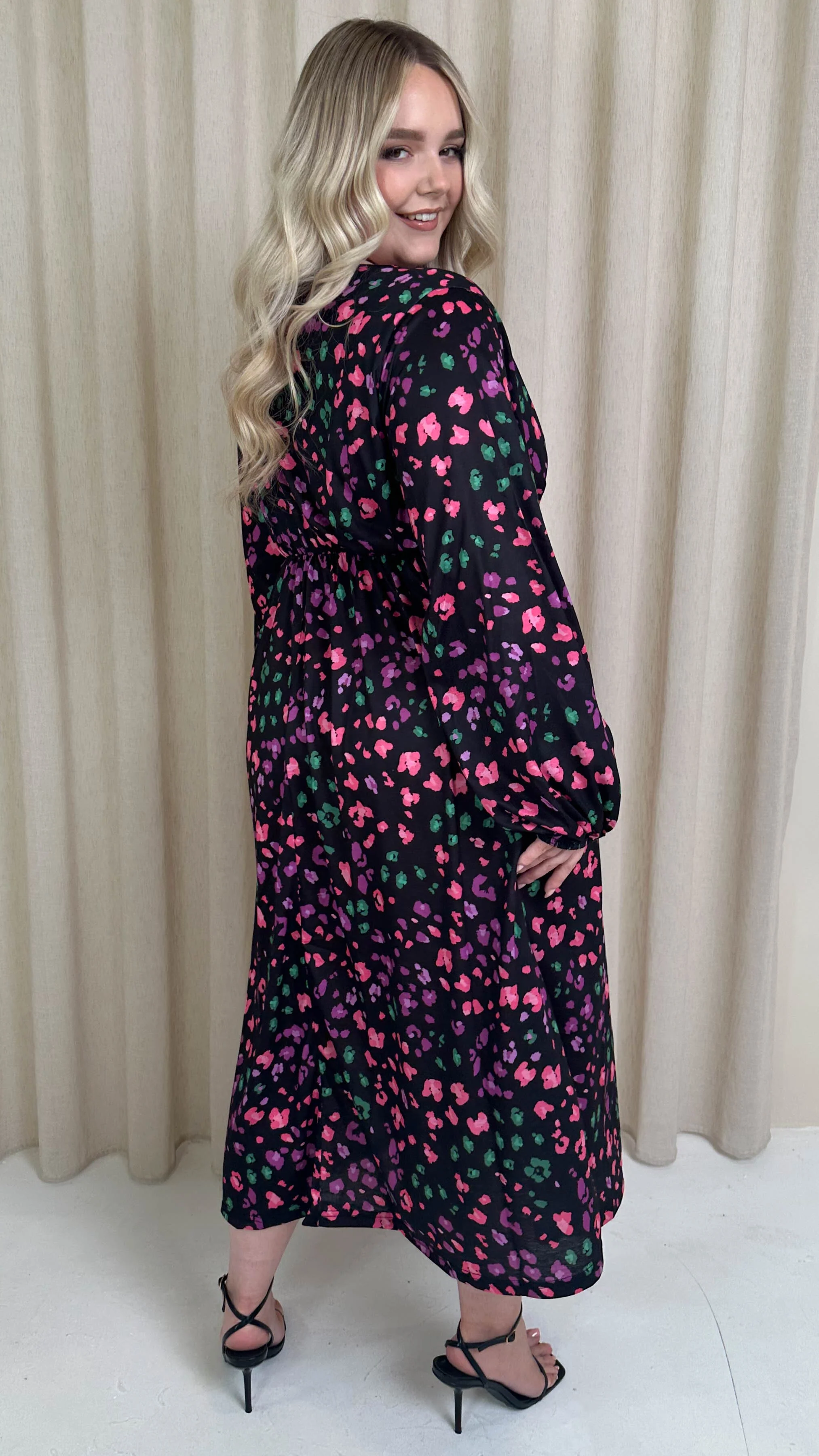 CurveWow Petite Wrap Balloon Sleeve Midaxi Dress Multi Animal - Image 8