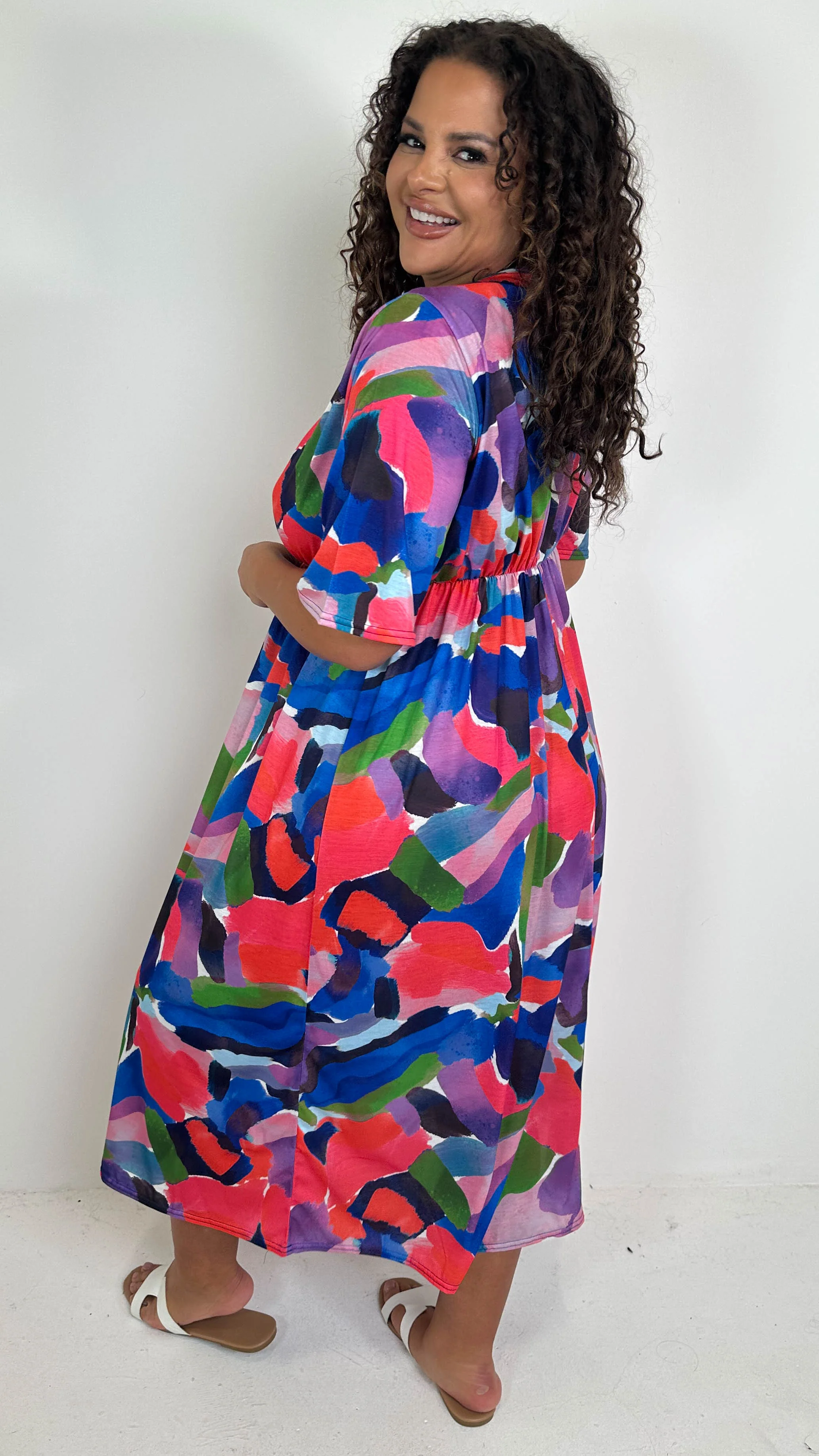 CurveWow Petite Wrap Midi Dress Multi Abstract - Image 6