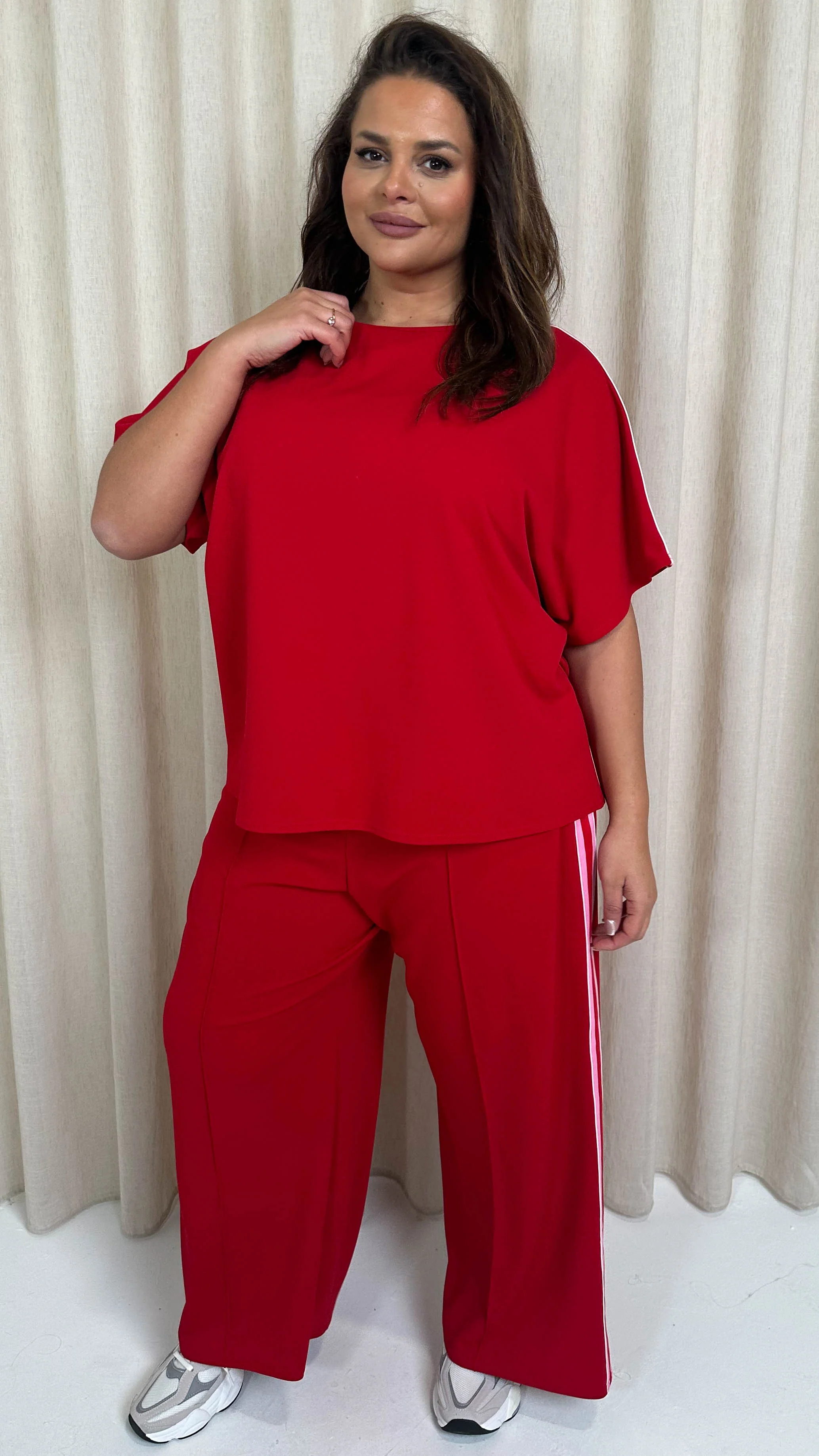 CurveWow Pintuck Front Side Tape Trouser Red - Image 6