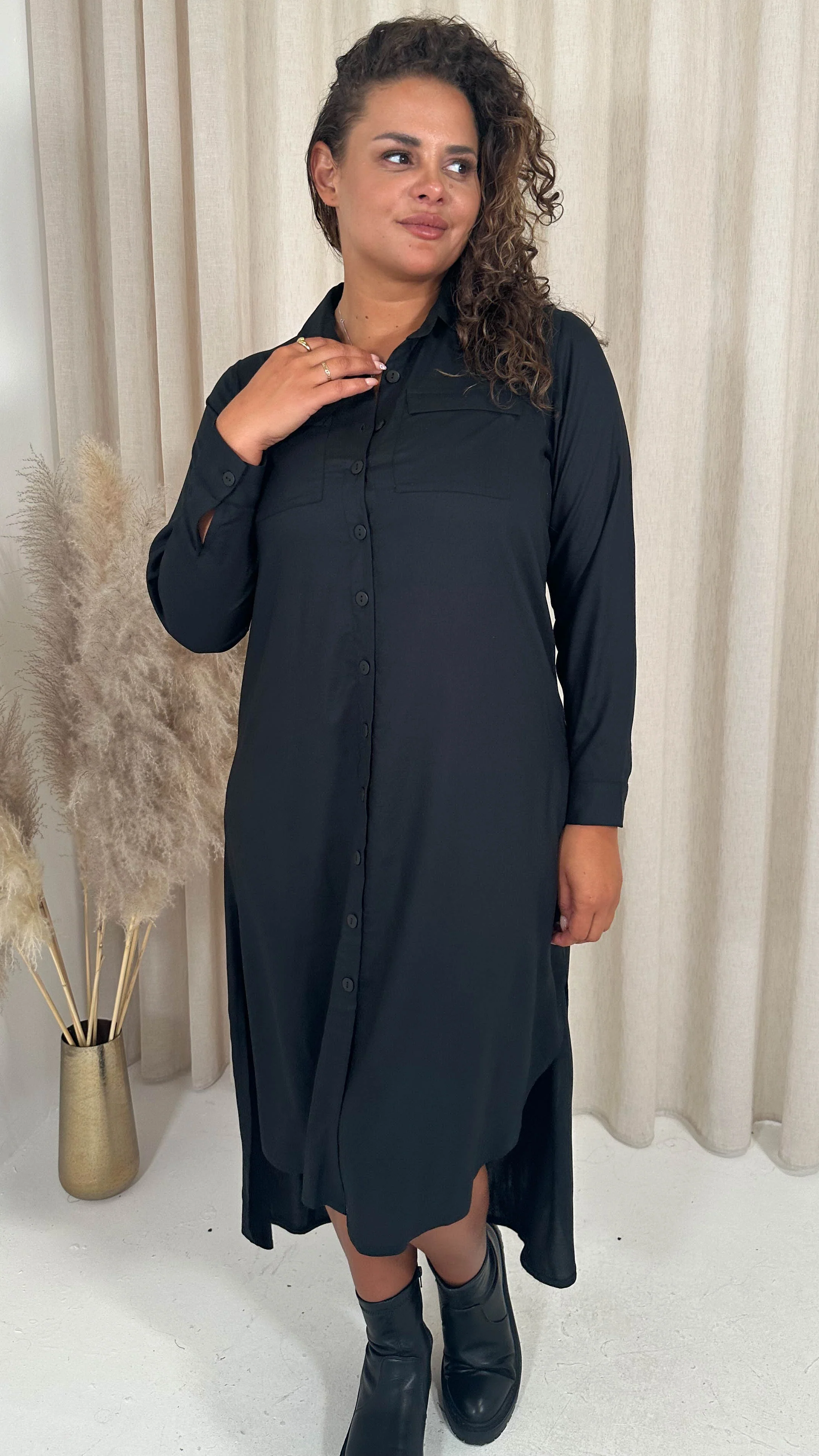 CurveWow Placket Shirt Dress Black - Image 3