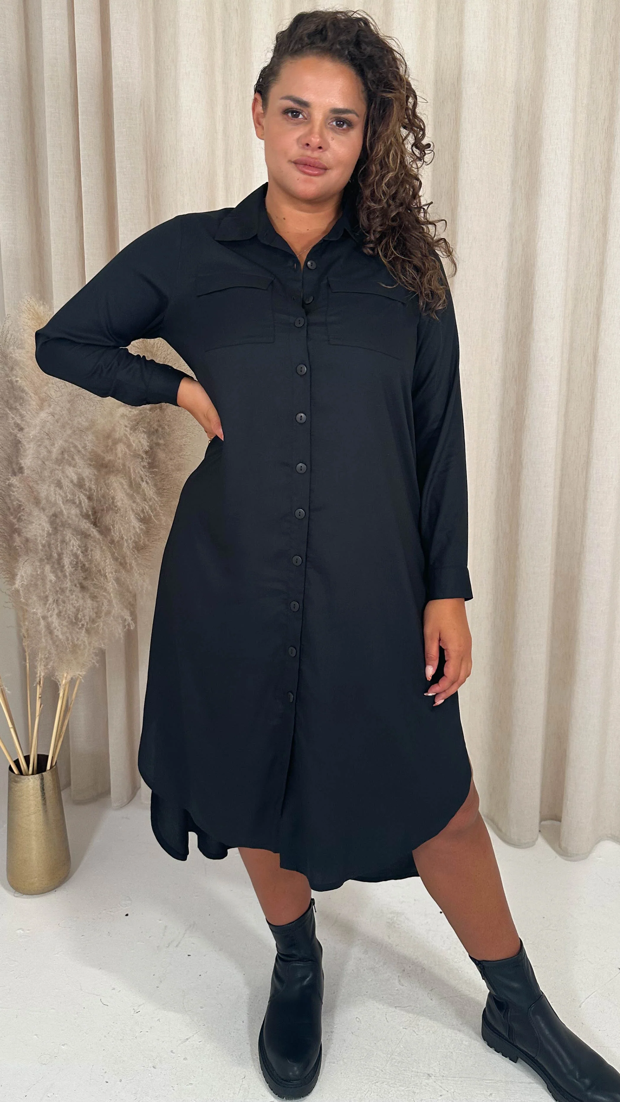 CurveWow Placket Shirt Dress Black - Image 4