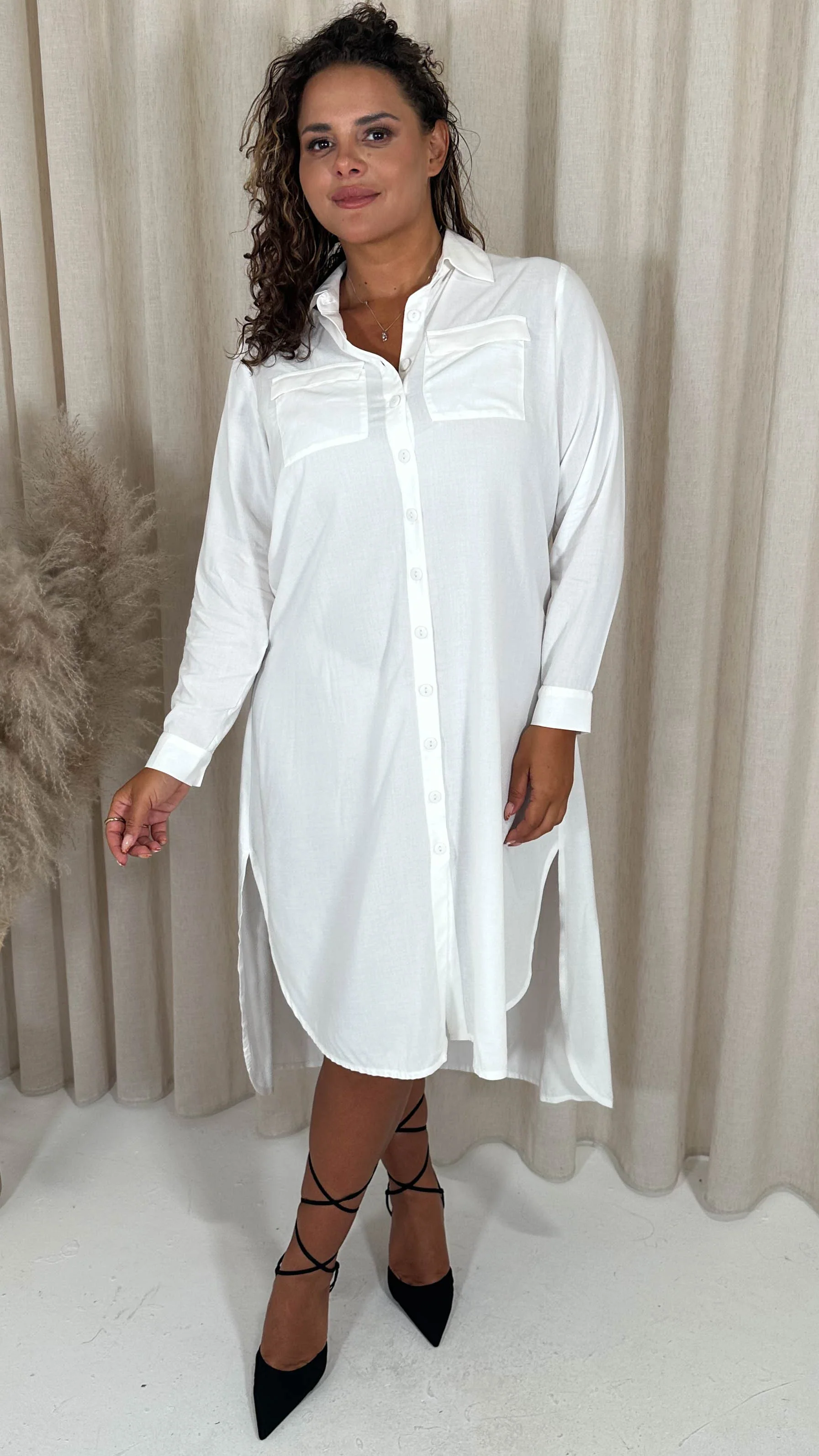 CurveWow Placket Shirt Dress White - Image 3