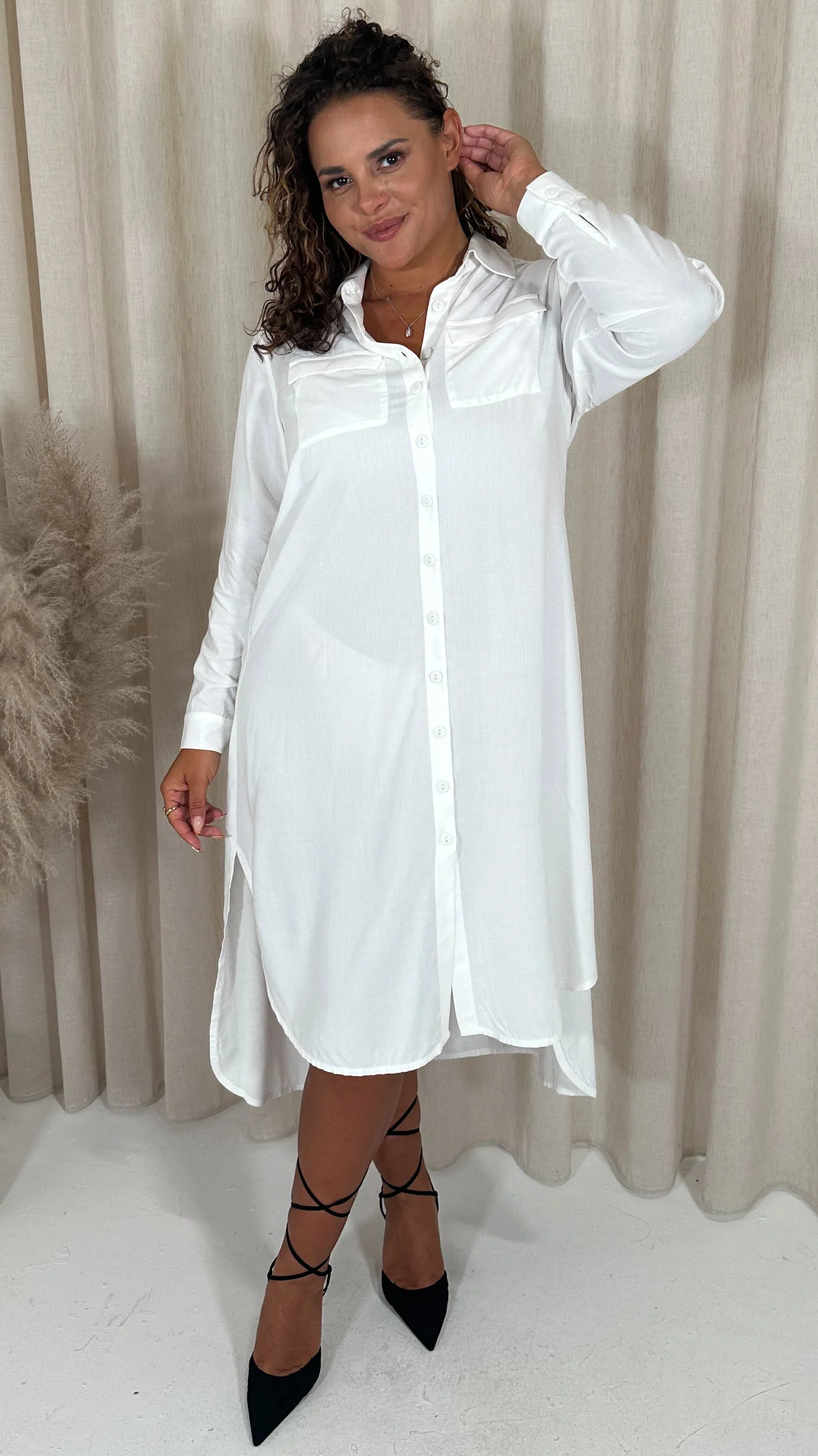 CurveWow Placket Shirt Dress White - Image 4