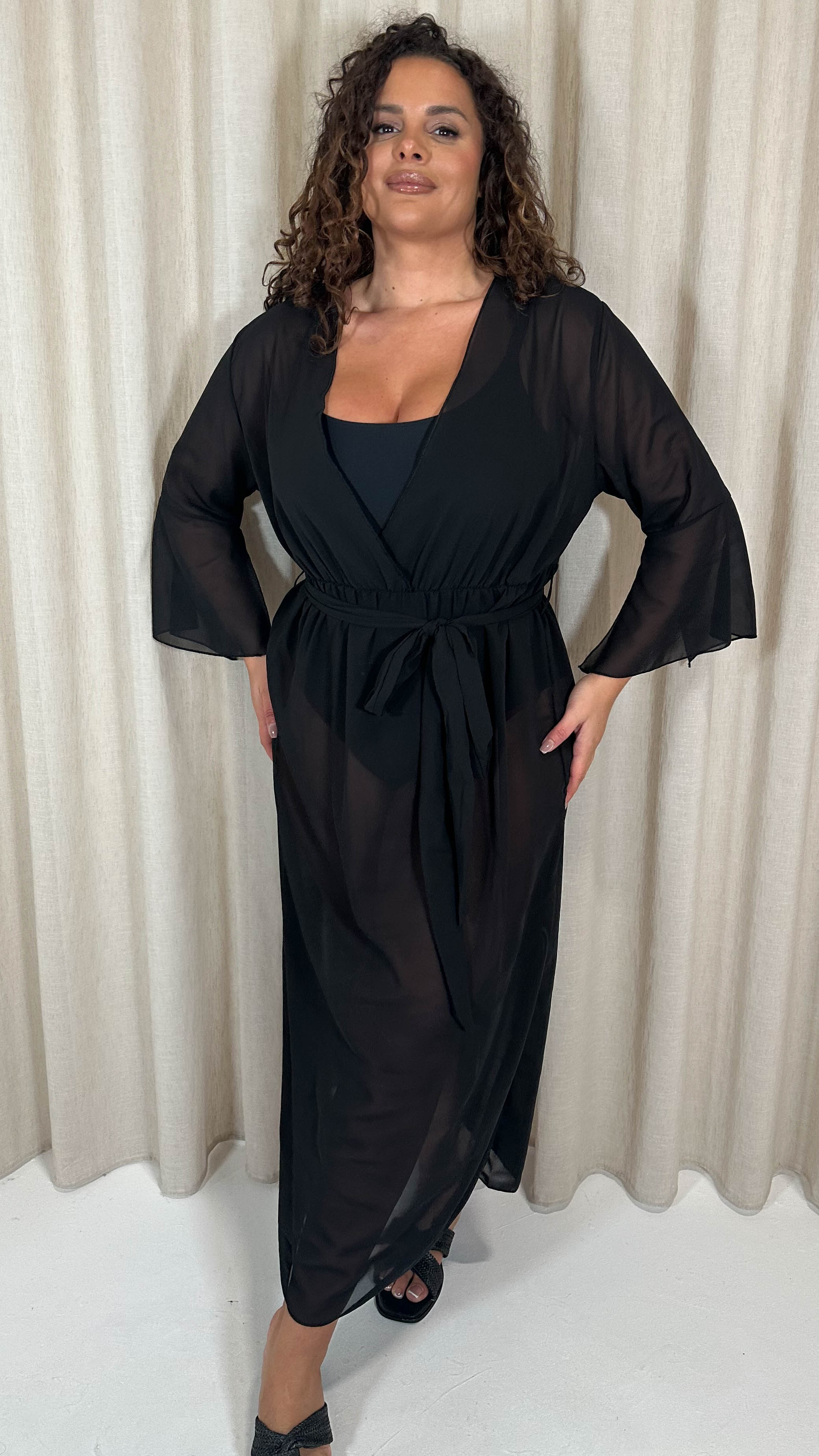 CurveWow Plain Maxi Beach Kaftan Black - Image 3