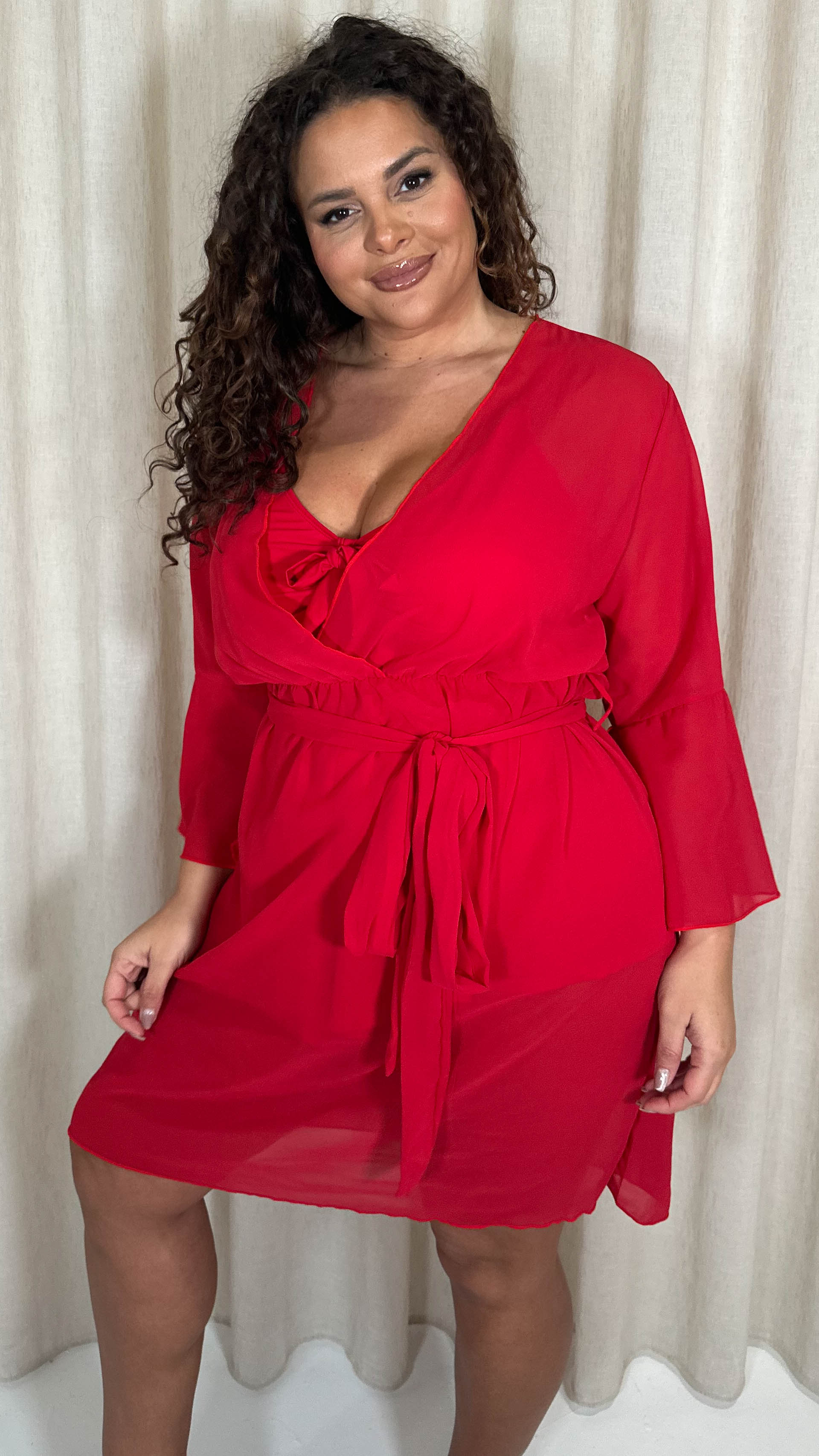 CurveWow Plain Mini Beach Kaftan Red - Image 3