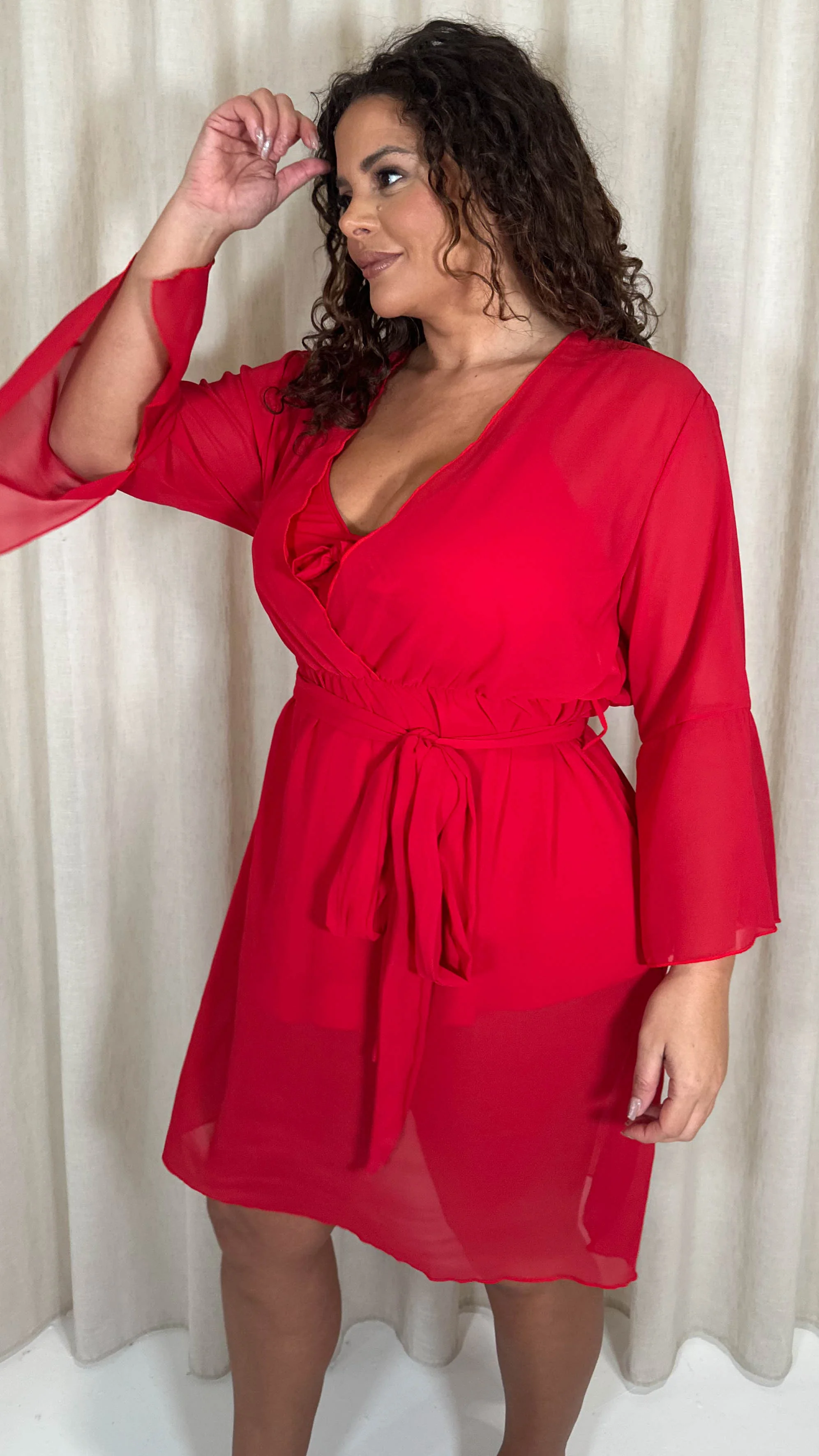 CurveWow Plain Mini Beach Kaftan Red - Image 4