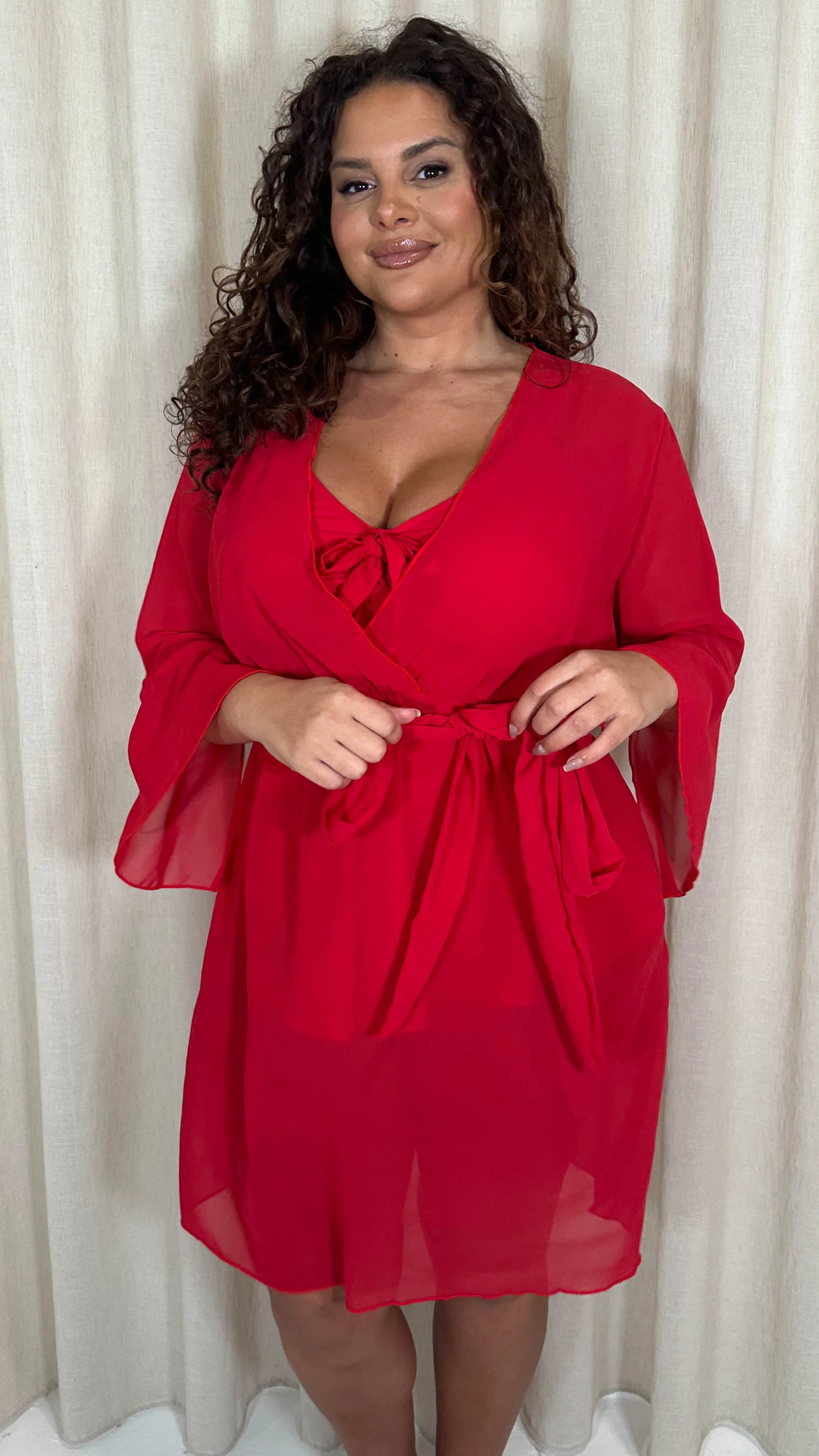 CurveWow Plain Mini Beach Kaftan Red - Image 6