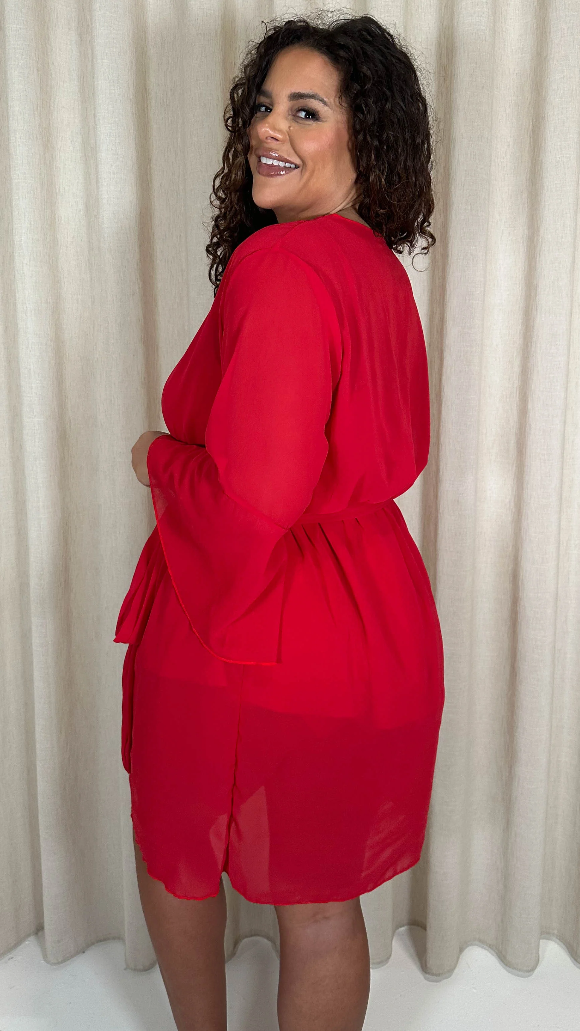 CurveWow Plain Mini Beach Kaftan Red - Image 7