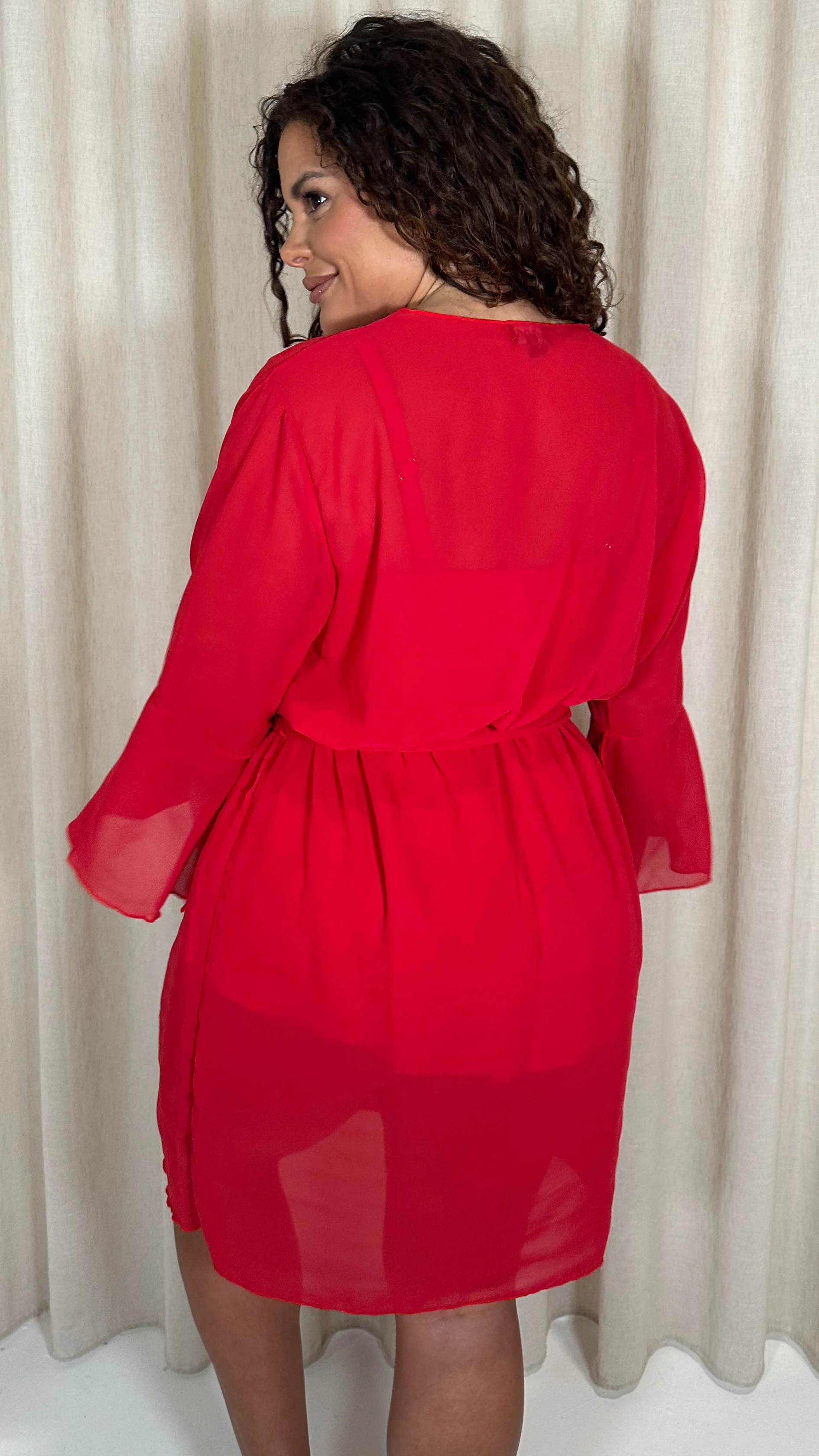 CurveWow Plain Mini Beach Kaftan Red - Image 8