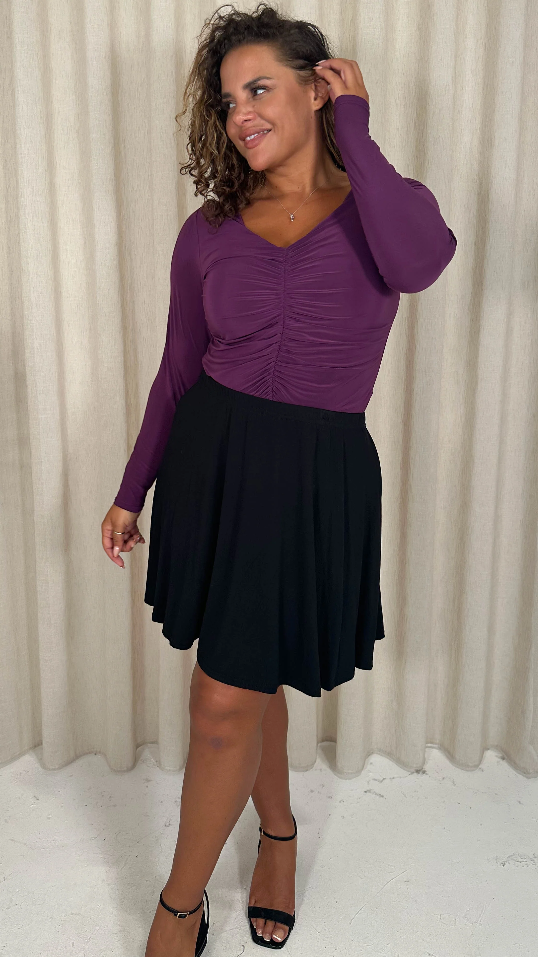 CurveWow Plain Skater Skirt Black - Image 4