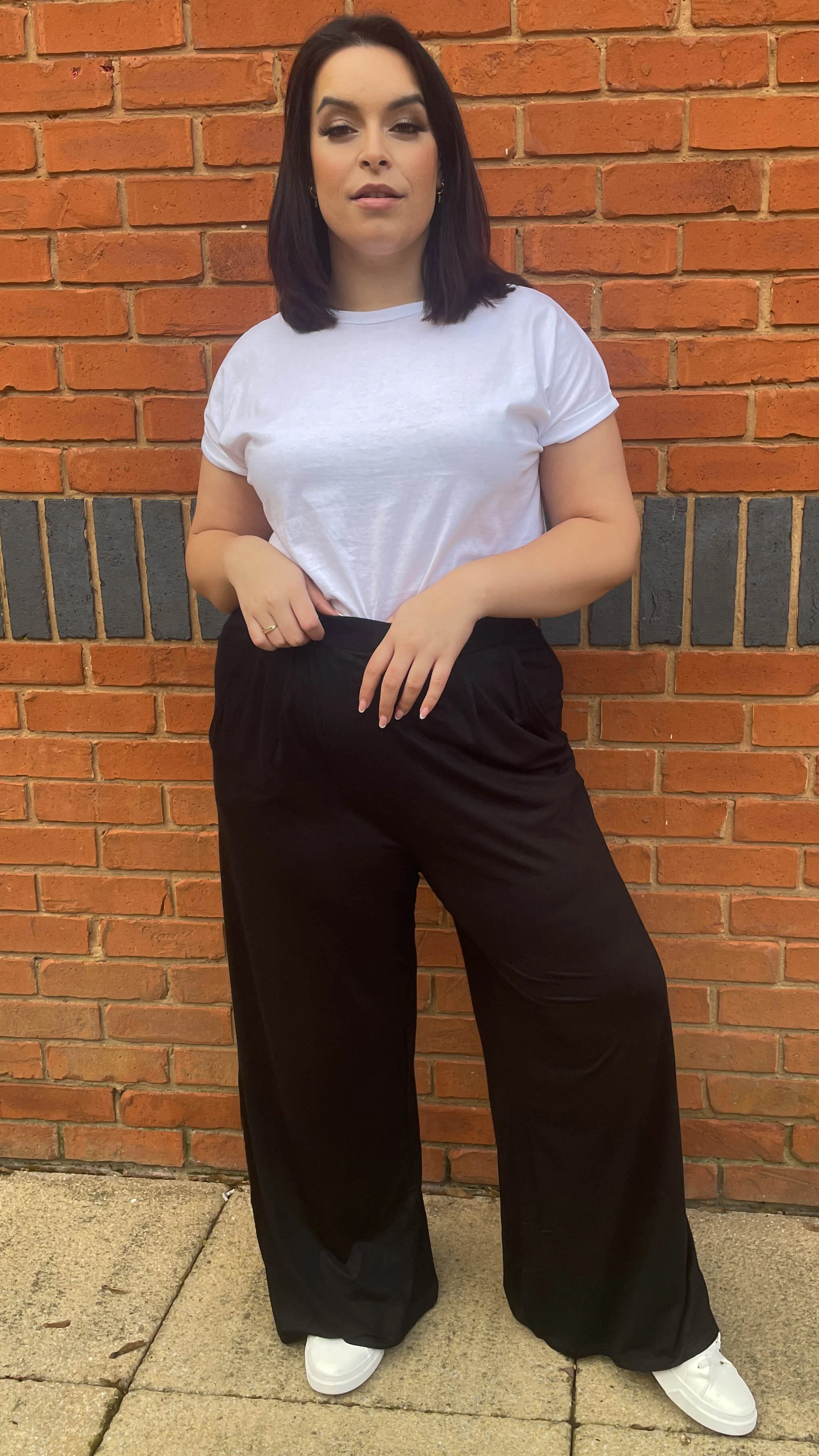 CurveWow Pleated Wide Leg Trousers Black