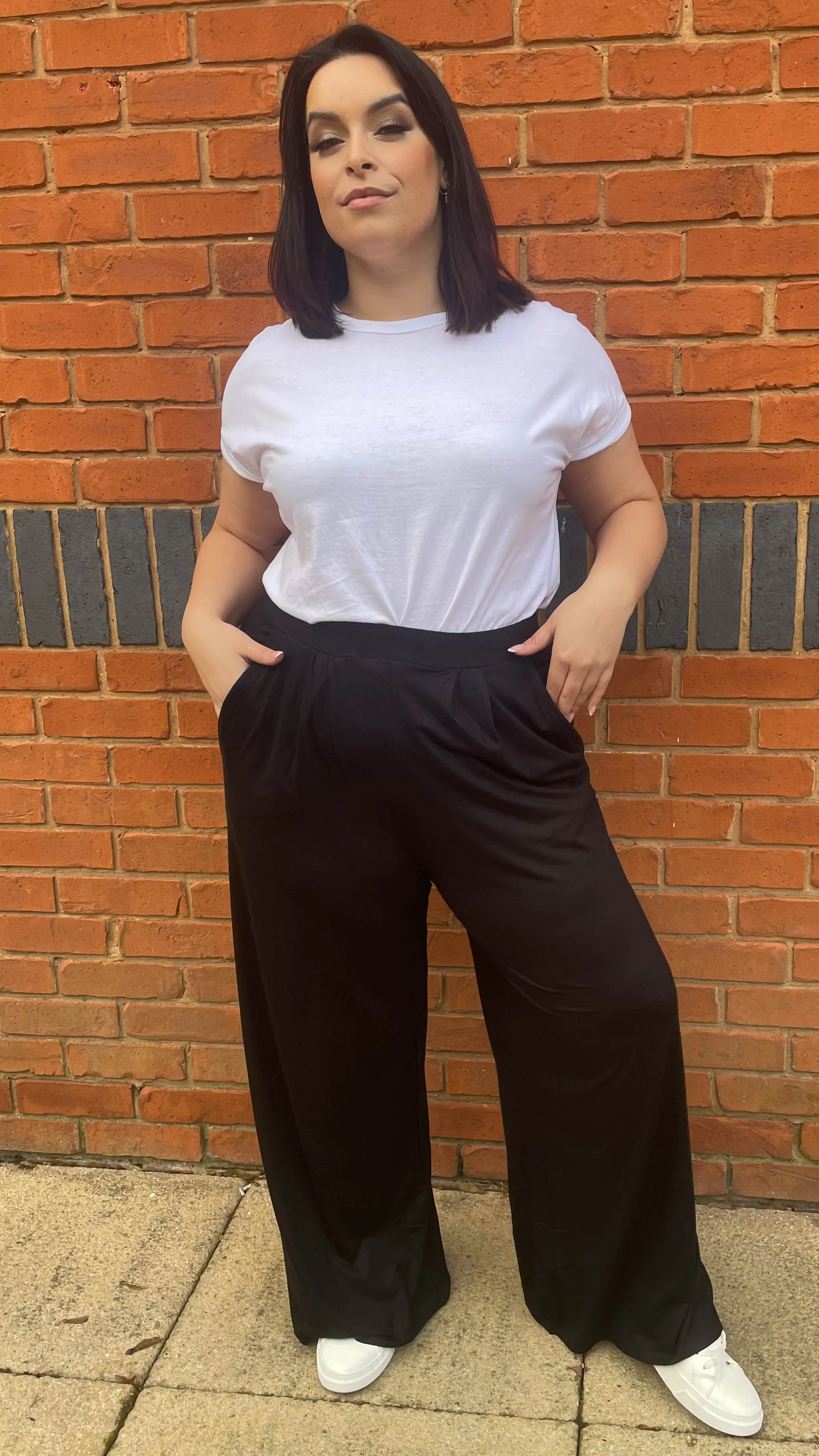 CurveWow Pleated Wide Leg Trousers Black - Image 2