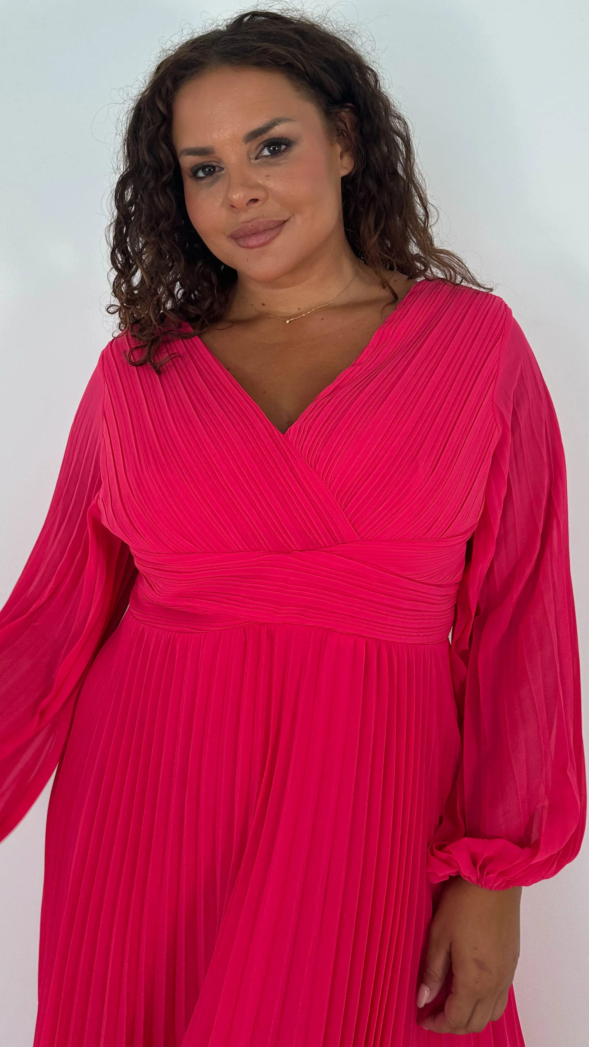 CurveWow Pleated Wrap Maxi Dress Dark Fuchsia - Image 3