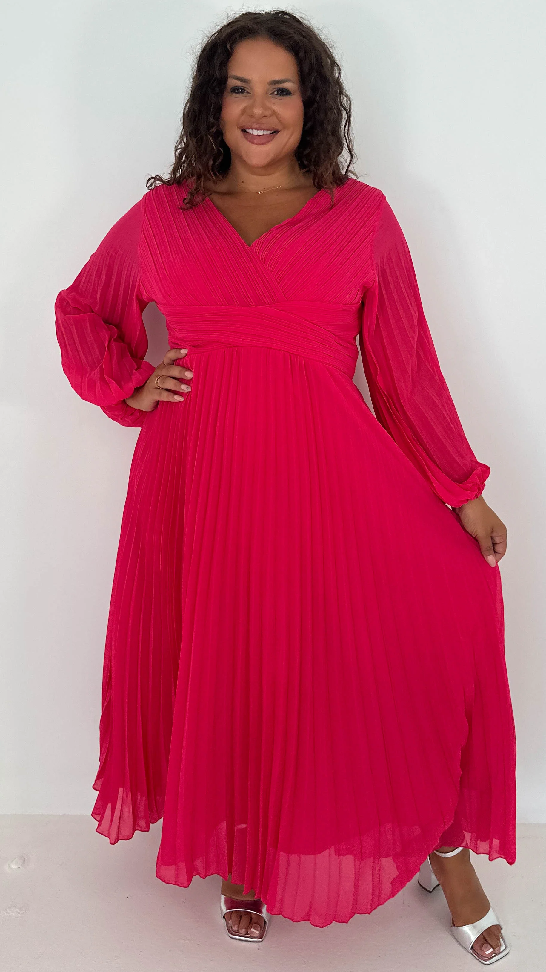 CurveWow Pleated Wrap Maxi Dress Dark Fuchsia - Image 6