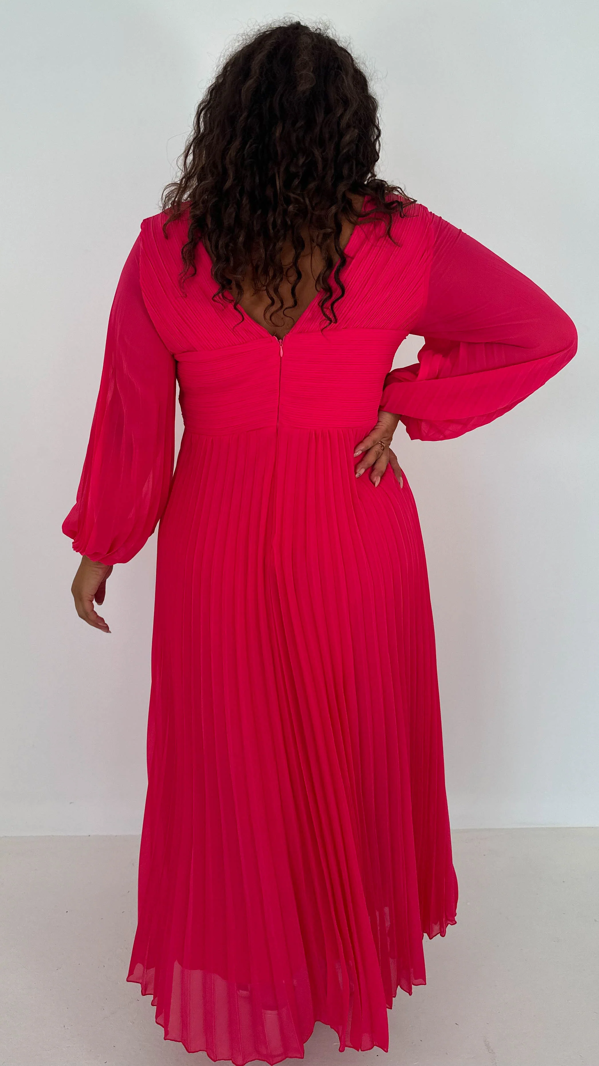 CurveWow Pleated Wrap Maxi Dress Dark Fuchsia - Image 7