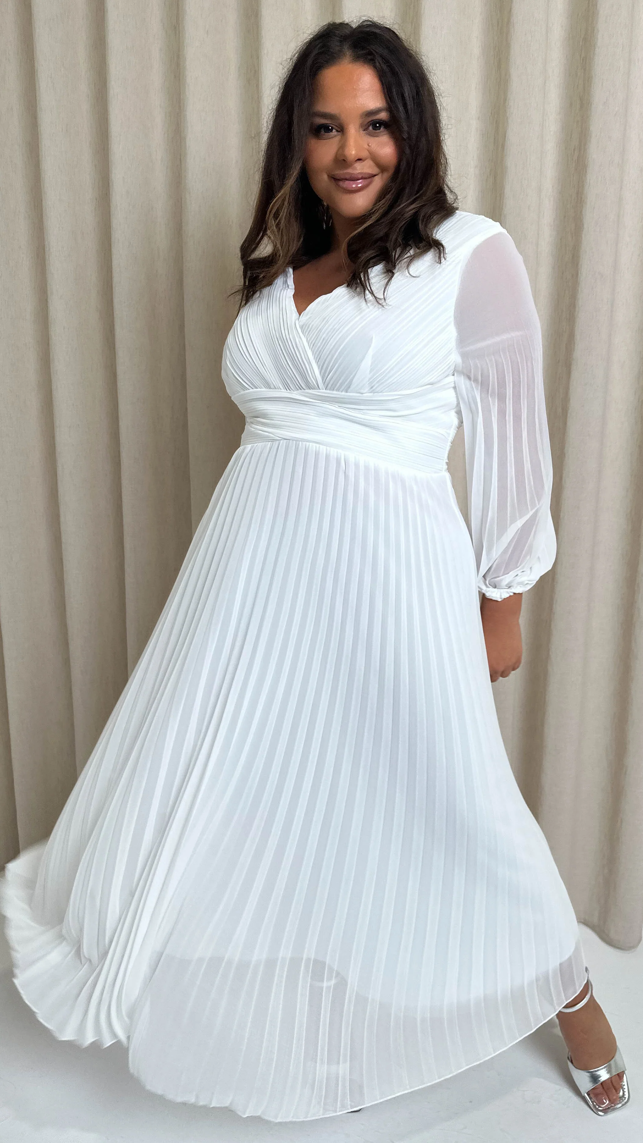 CurveWow Pleated Wrap Maxi Dress White - Image 7