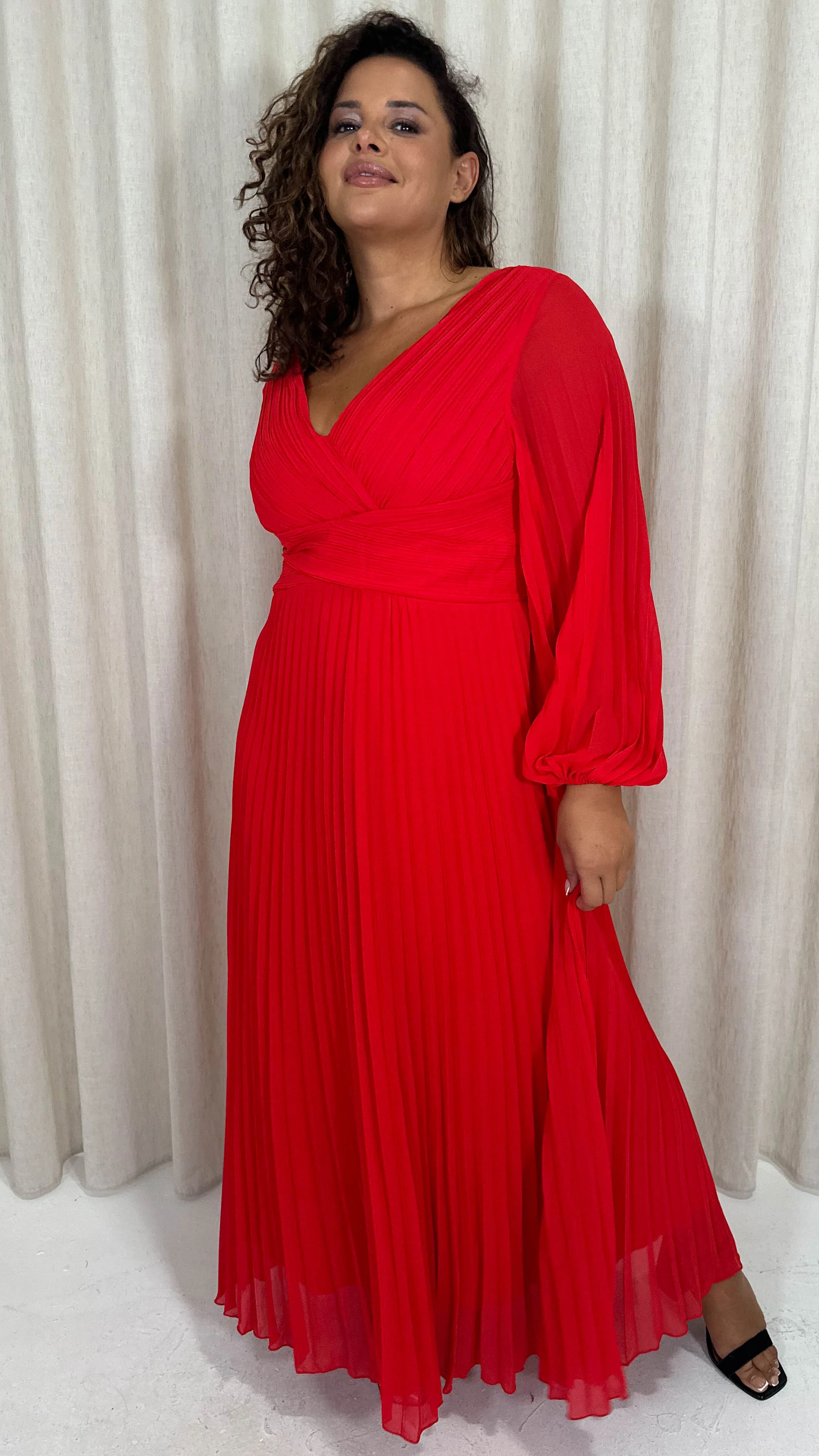 CurveWow Pleated Wrap Maxi Dress Red - Image 4