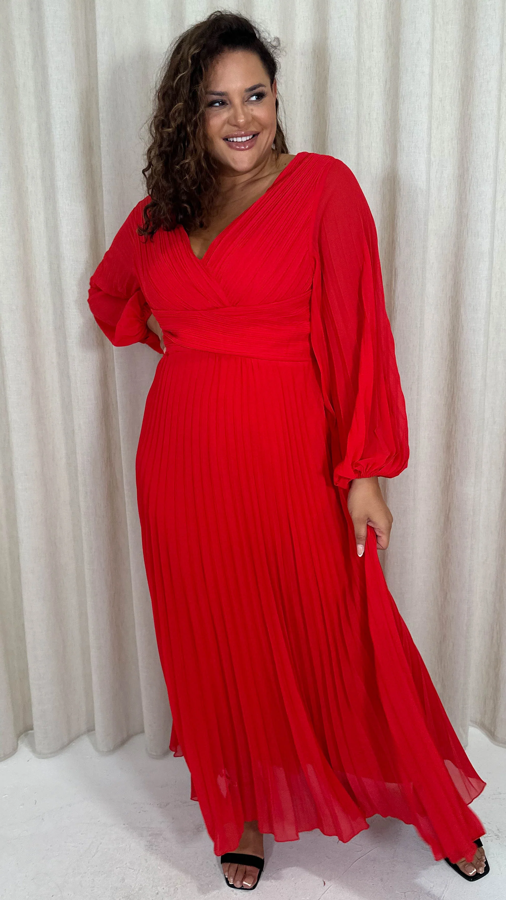 CurveWow Pleated Wrap Maxi Dress Red - Image 5