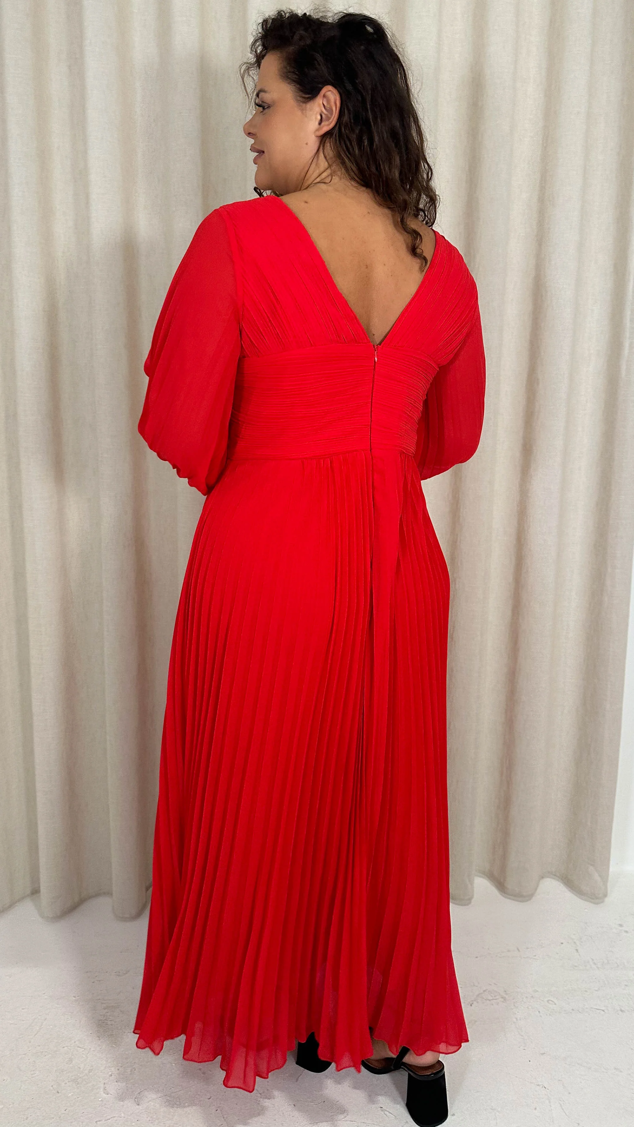 CurveWow Pleated Wrap Maxi Dress Red - Image 8