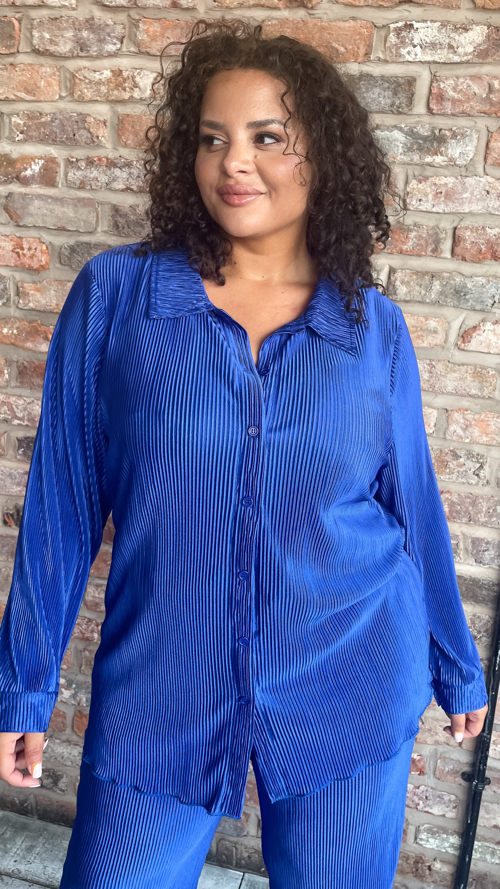 CurveWow Plisse Shirt Royal Blue - Image 5