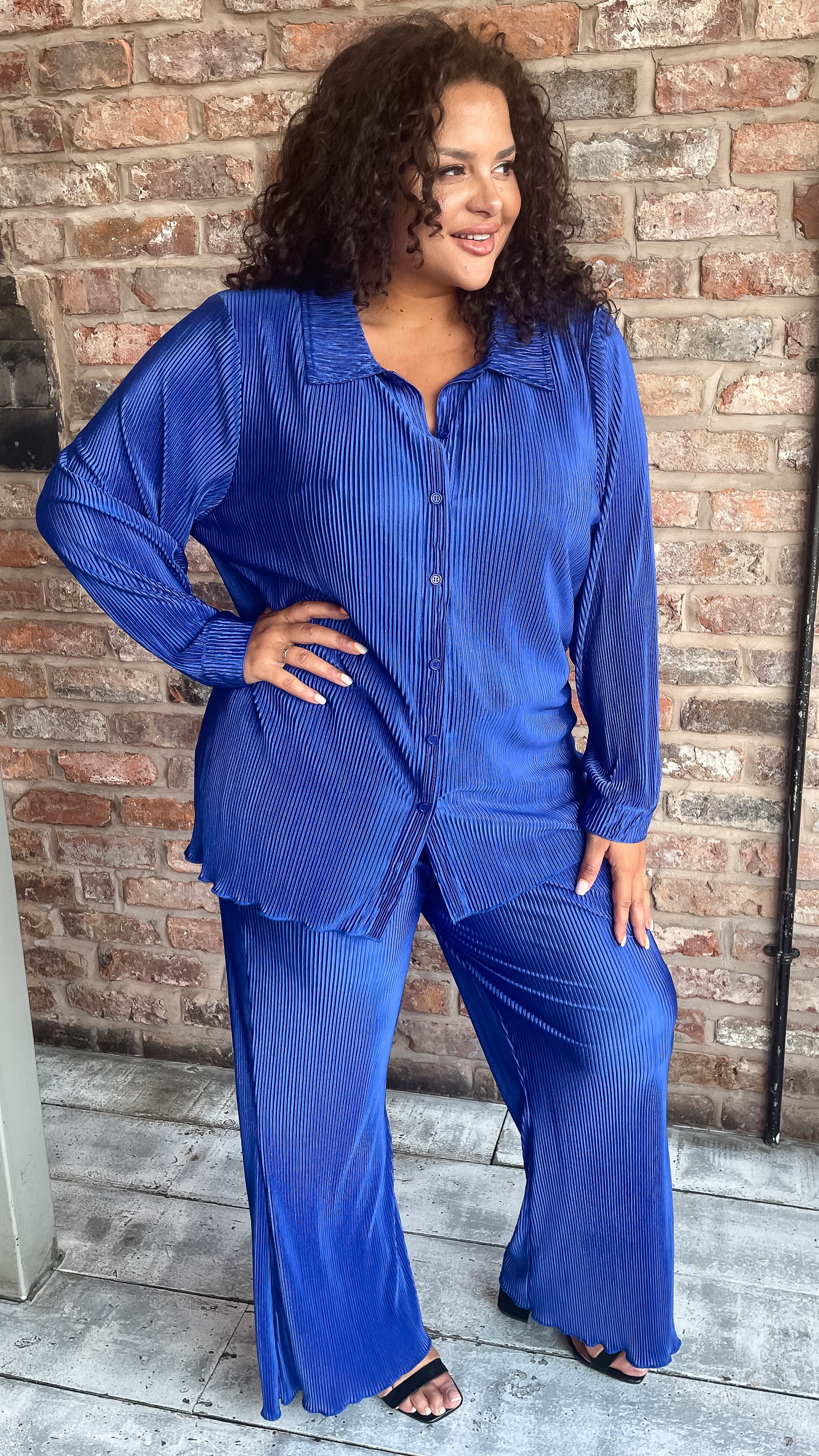 CurveWow Plisse Shirt Royal Blue - Image 7