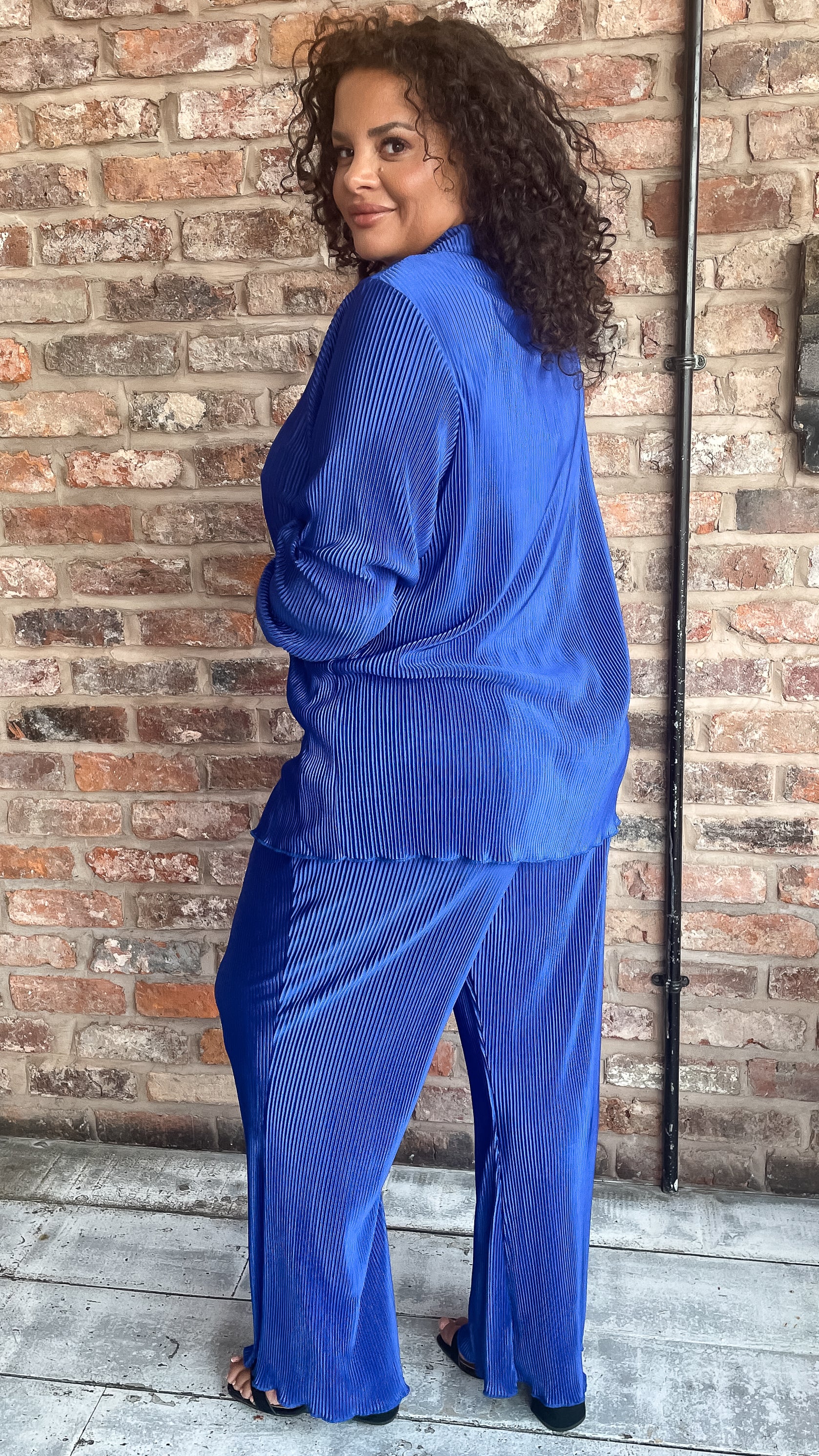 CurveWow Plisse Shirt Royal Blue - Image 8